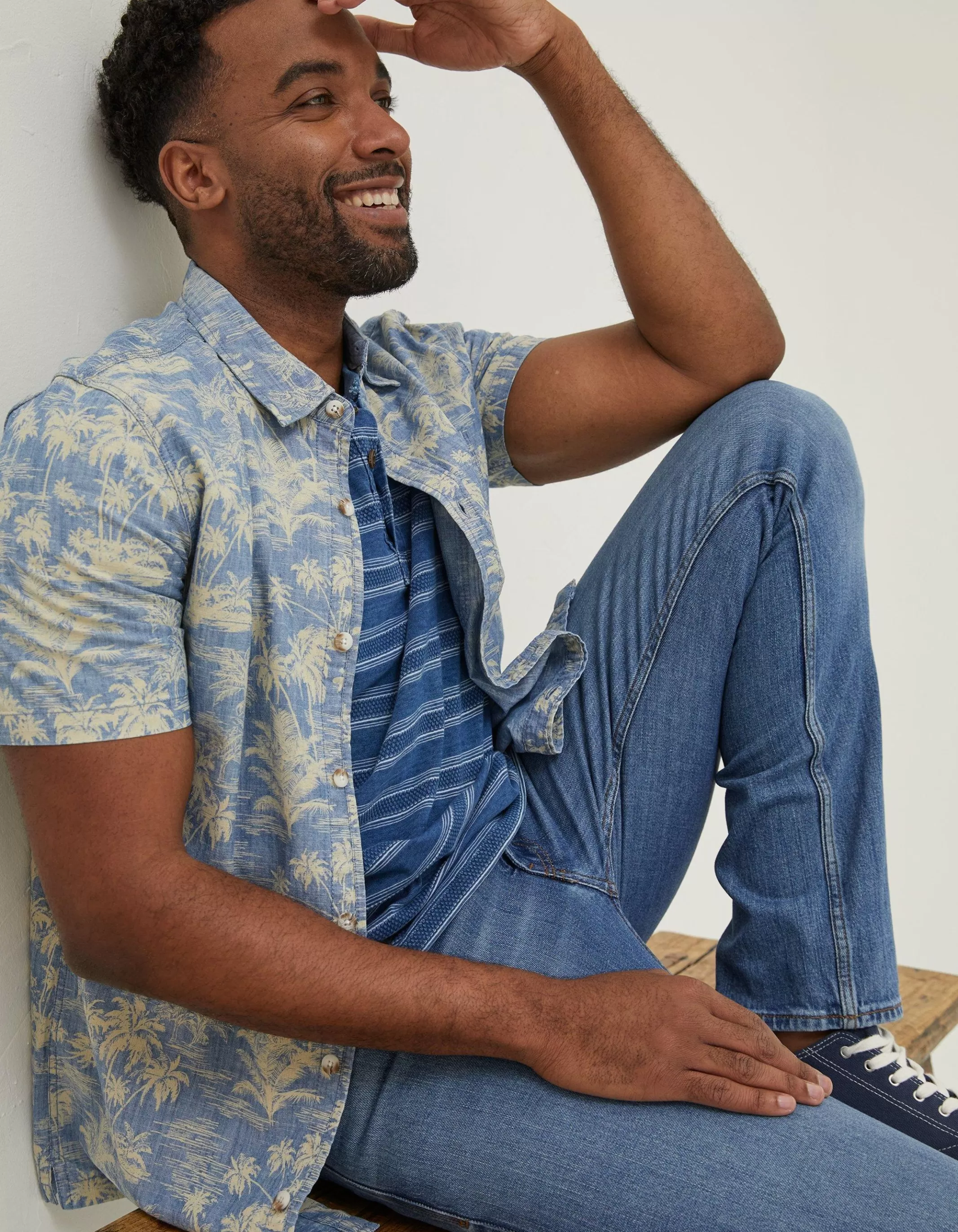Cheap FatFace Hawaiian Print Shirt Light Blue