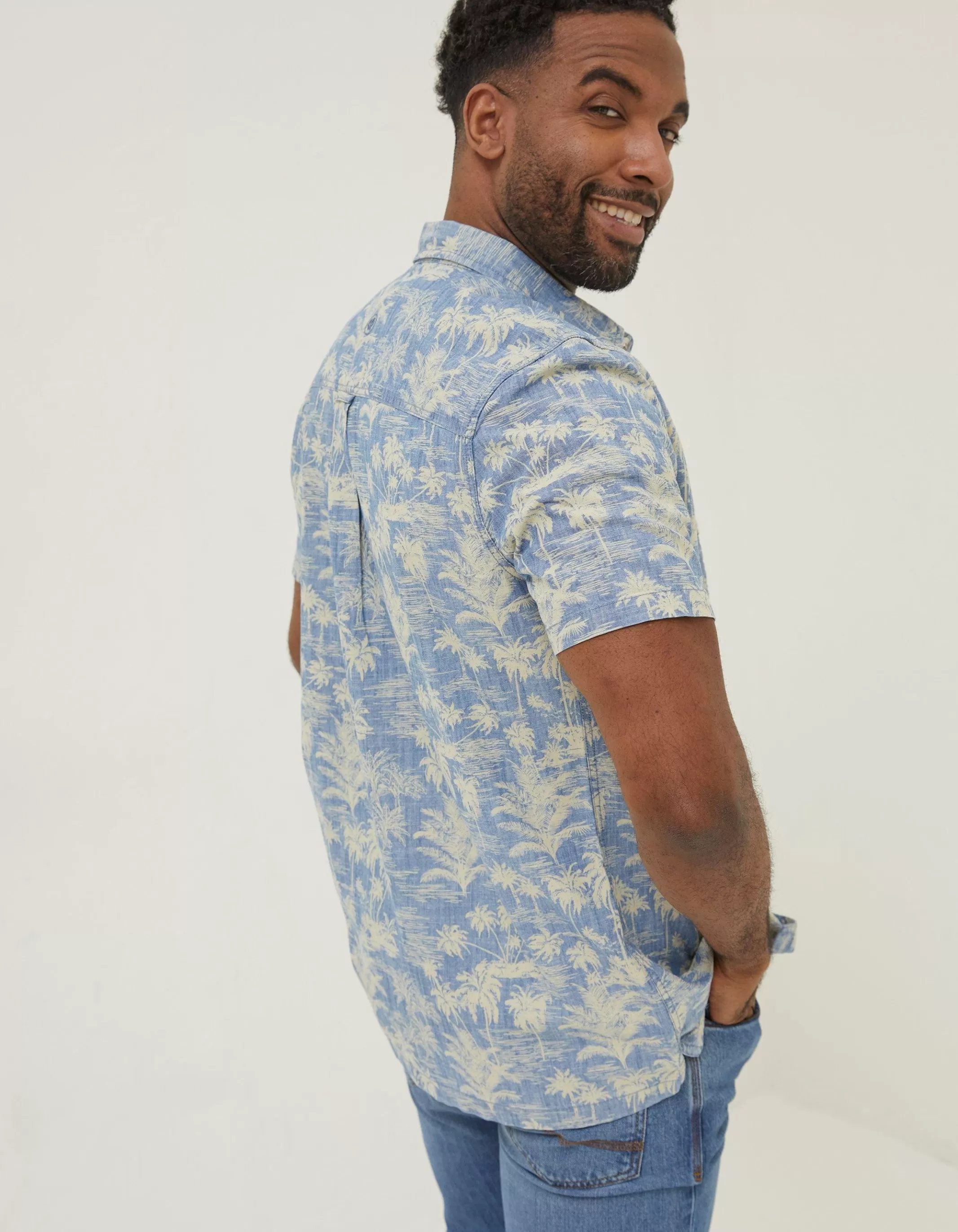 Cheap FatFace Hawaiian Print Shirt Light Blue