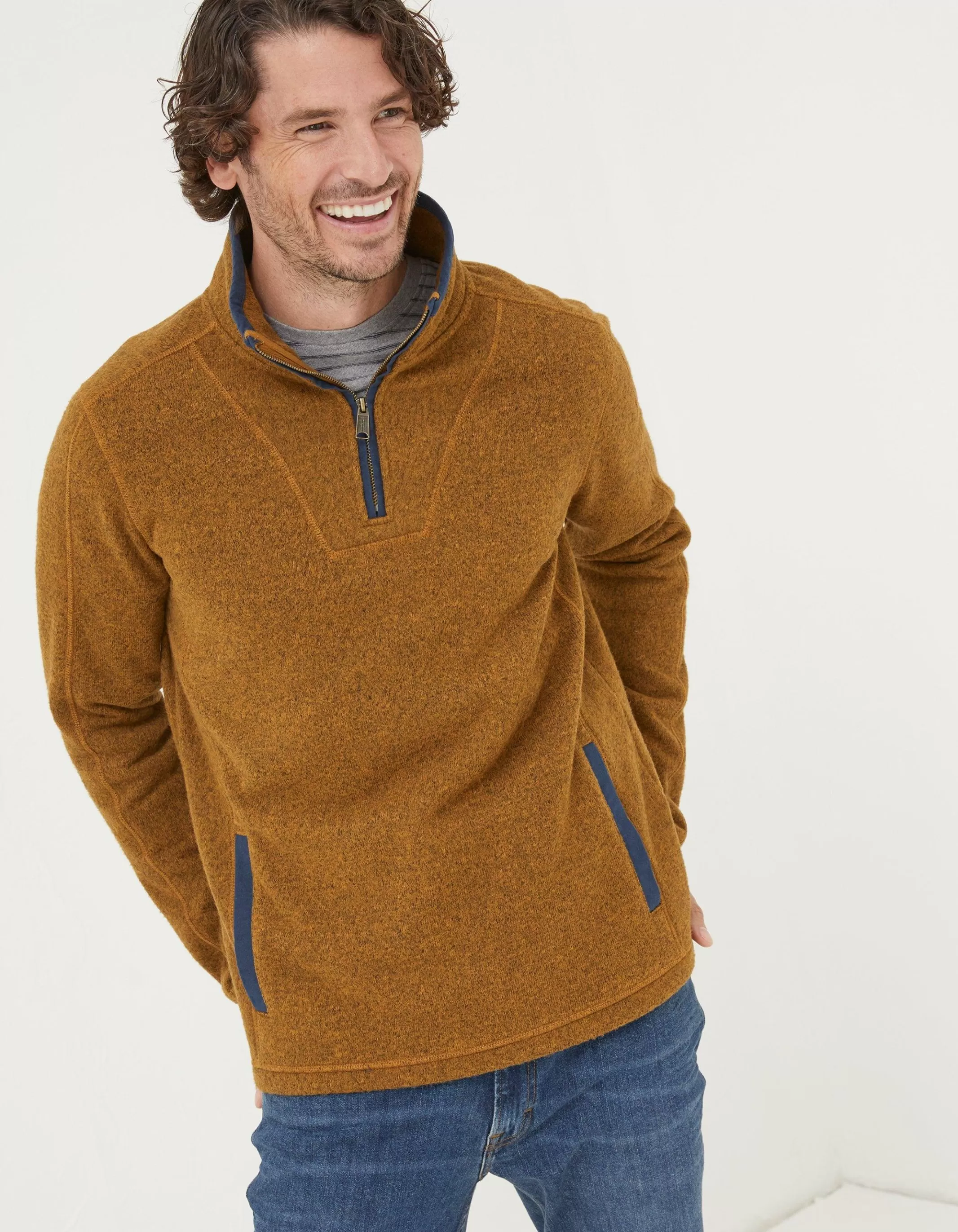 Store FatFace Haxby Fleece Half Neck Sweatshirt Vintage Gold