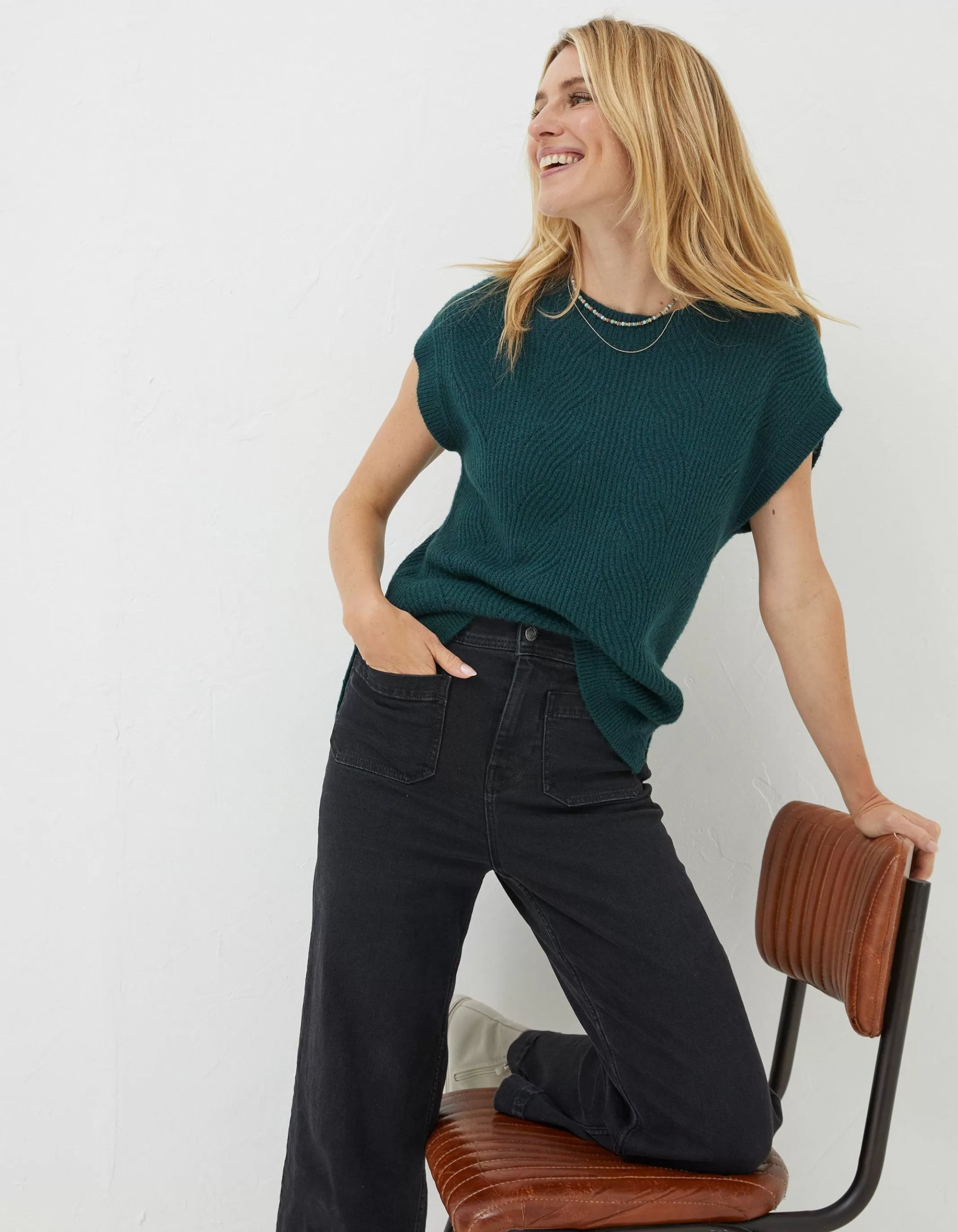 Discount FatFace Hayley Cable Tank Teal Green