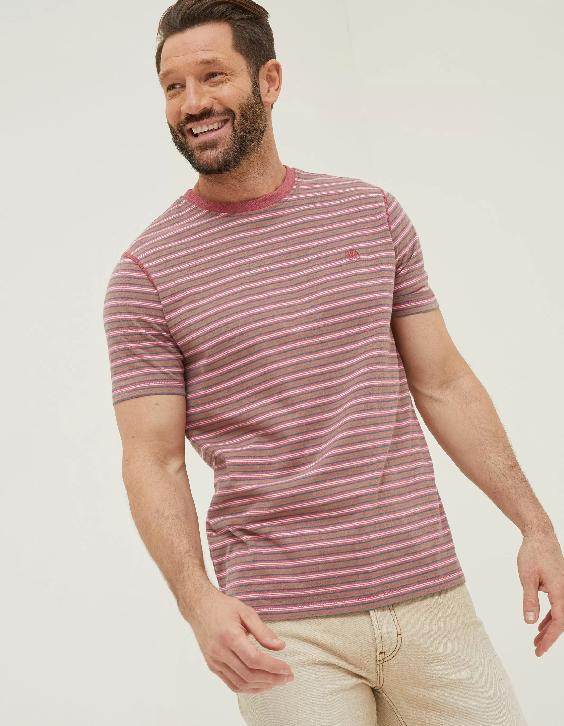 Online FatFace Haywood Stripe T-Shirt Rose Pink