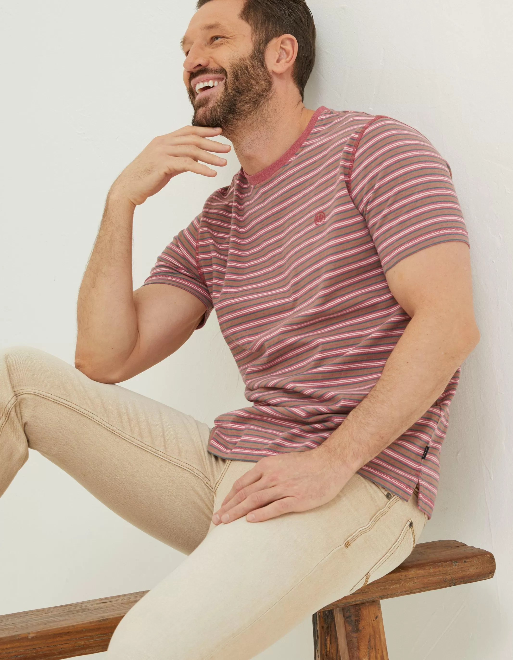 Online FatFace Haywood Stripe T-Shirt Rose Pink