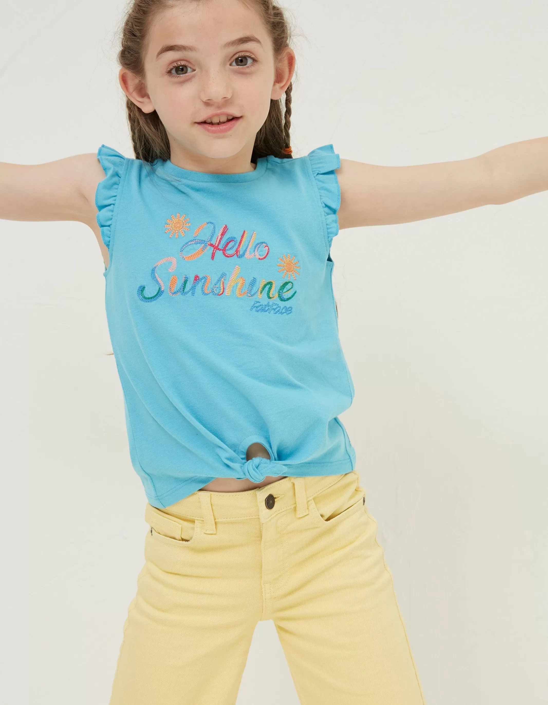 Discount FatFace Hello Sunshine Graphic T Shirt Bright Blue