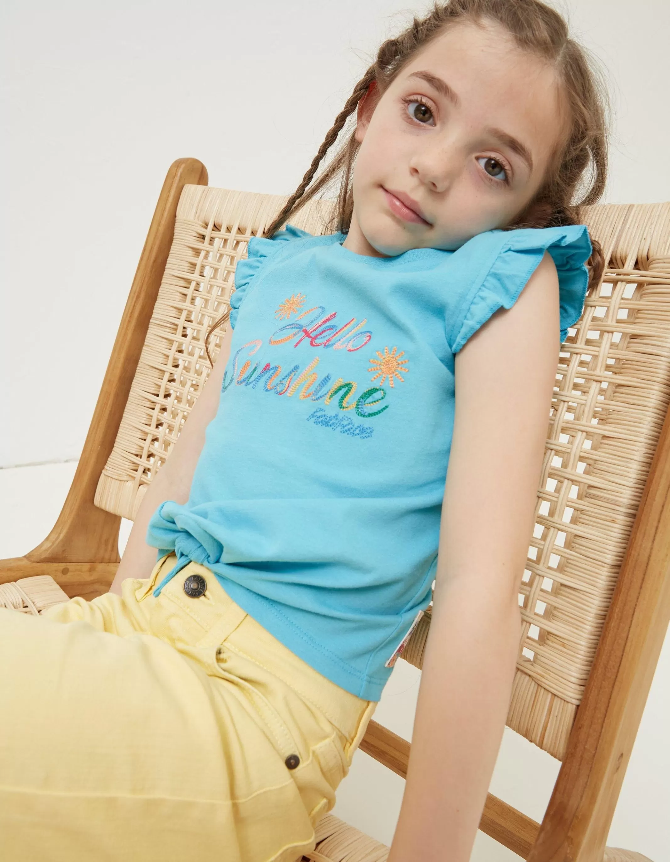 Discount FatFace Hello Sunshine Graphic T Shirt Bright Blue