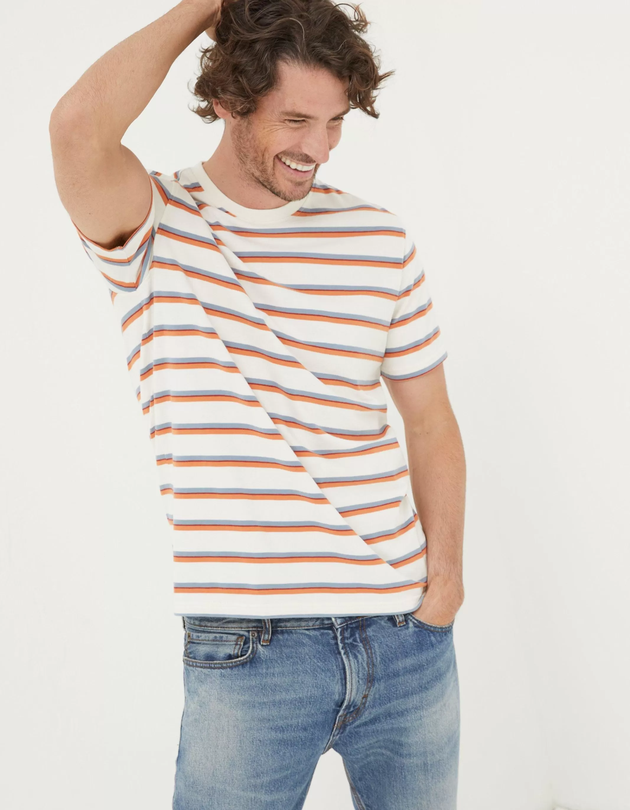 Sale FatFace Henford Stripe T-Shirt Off White