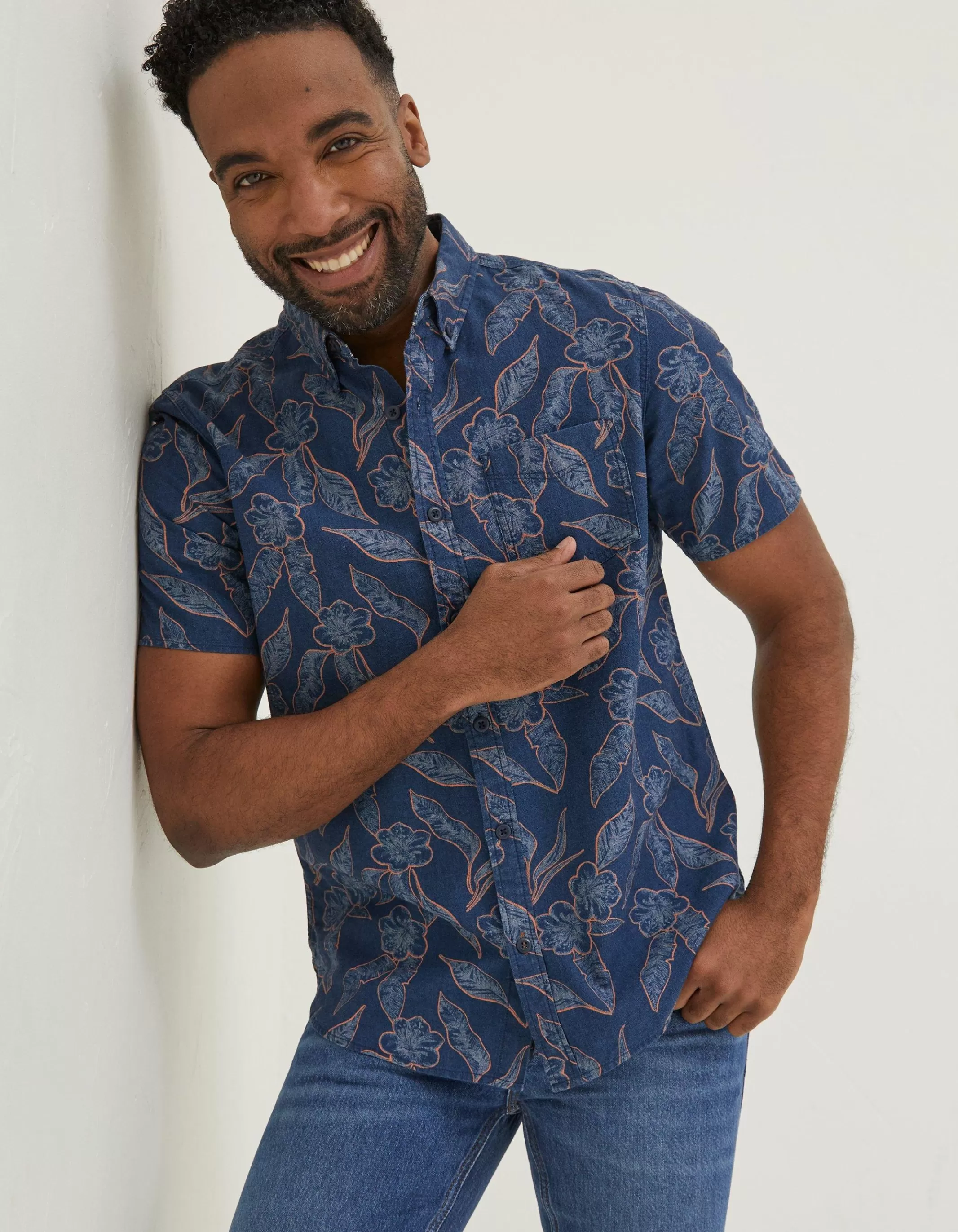 New FatFace Hibiscus Print Shirt Navy