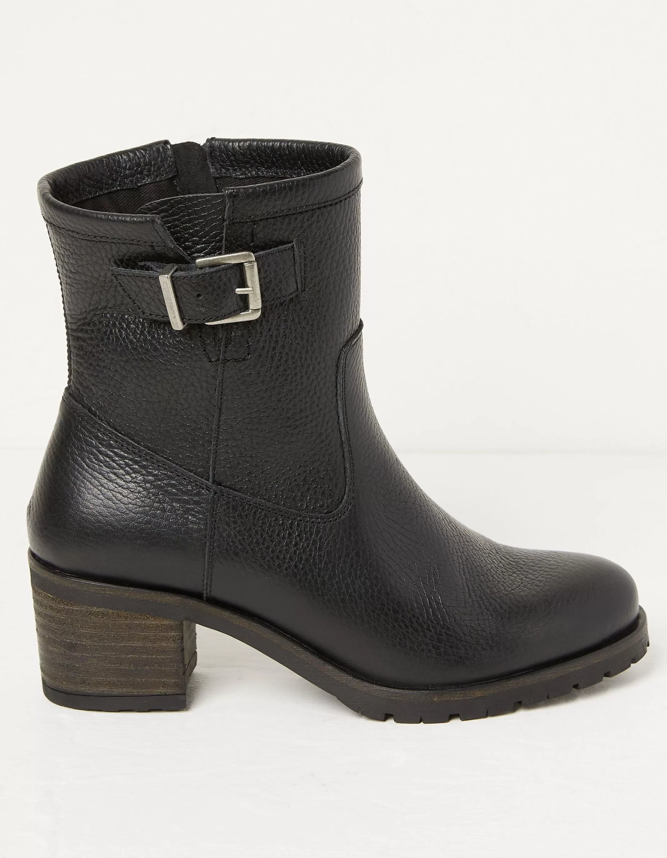 Clearance FatFace Hollie Mid Heel Leather Boots Black