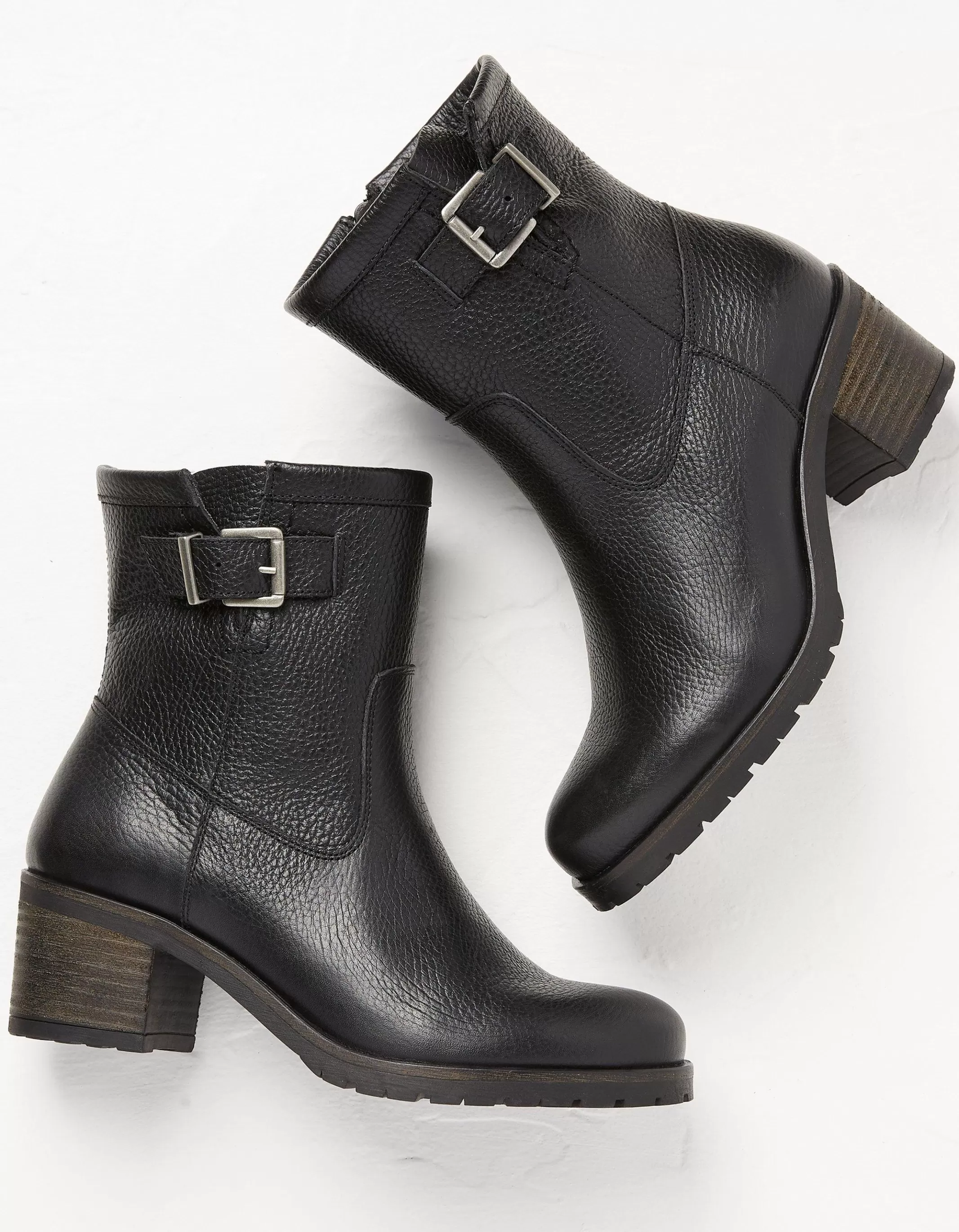 Clearance FatFace Hollie Mid Heel Leather Boots Black