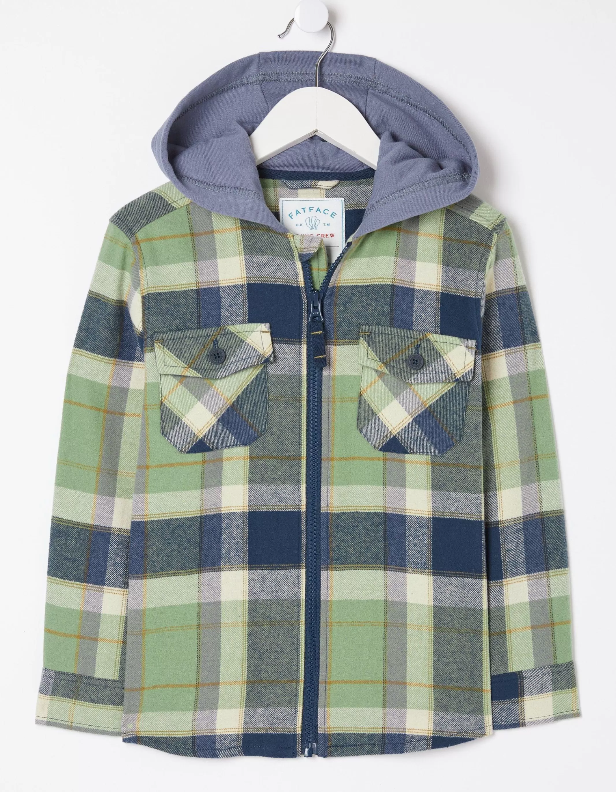 Best FatFace Hooded Check Shacket Washed Green