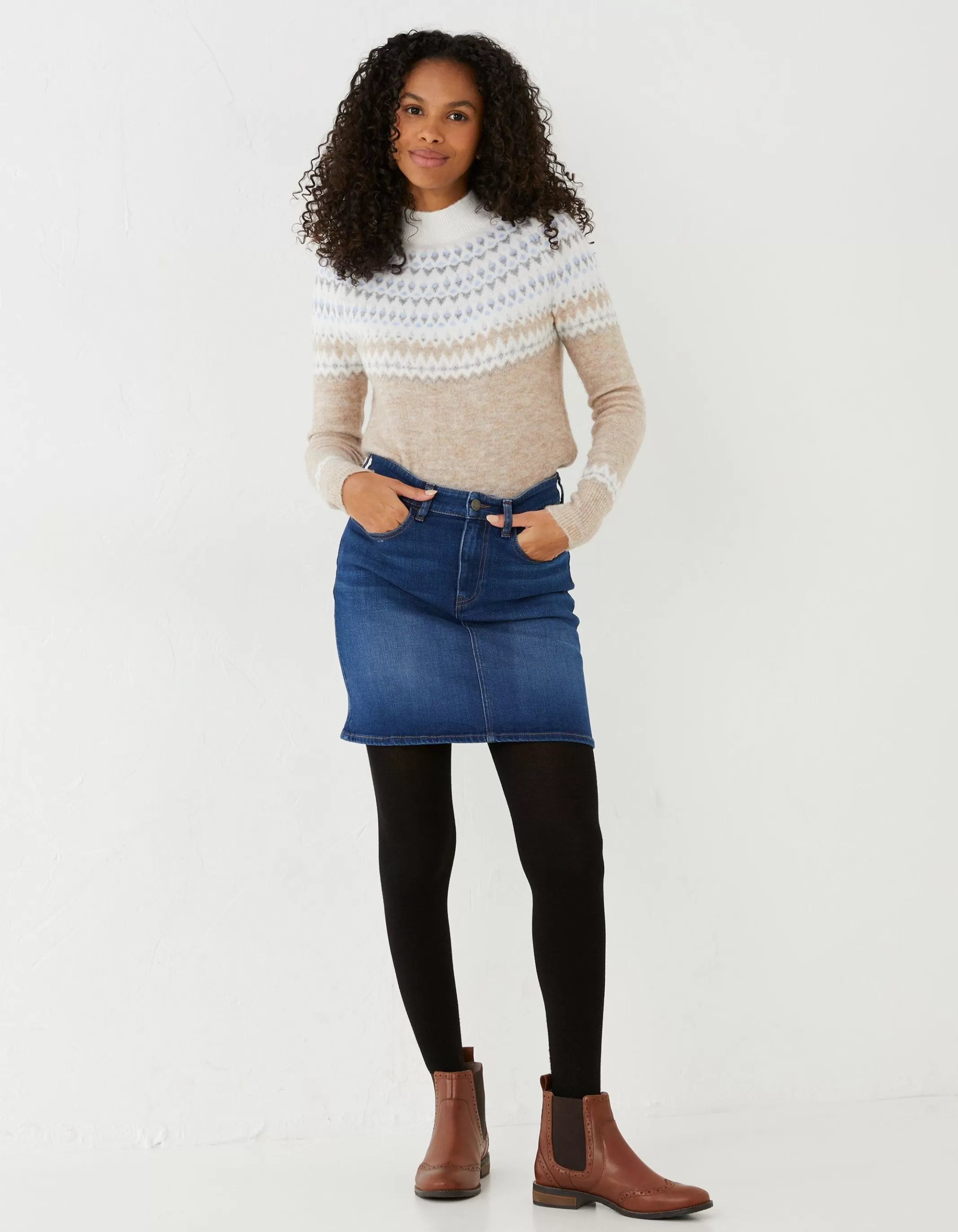 Cheap FatFace Hope Denim Skirt Mid Blue