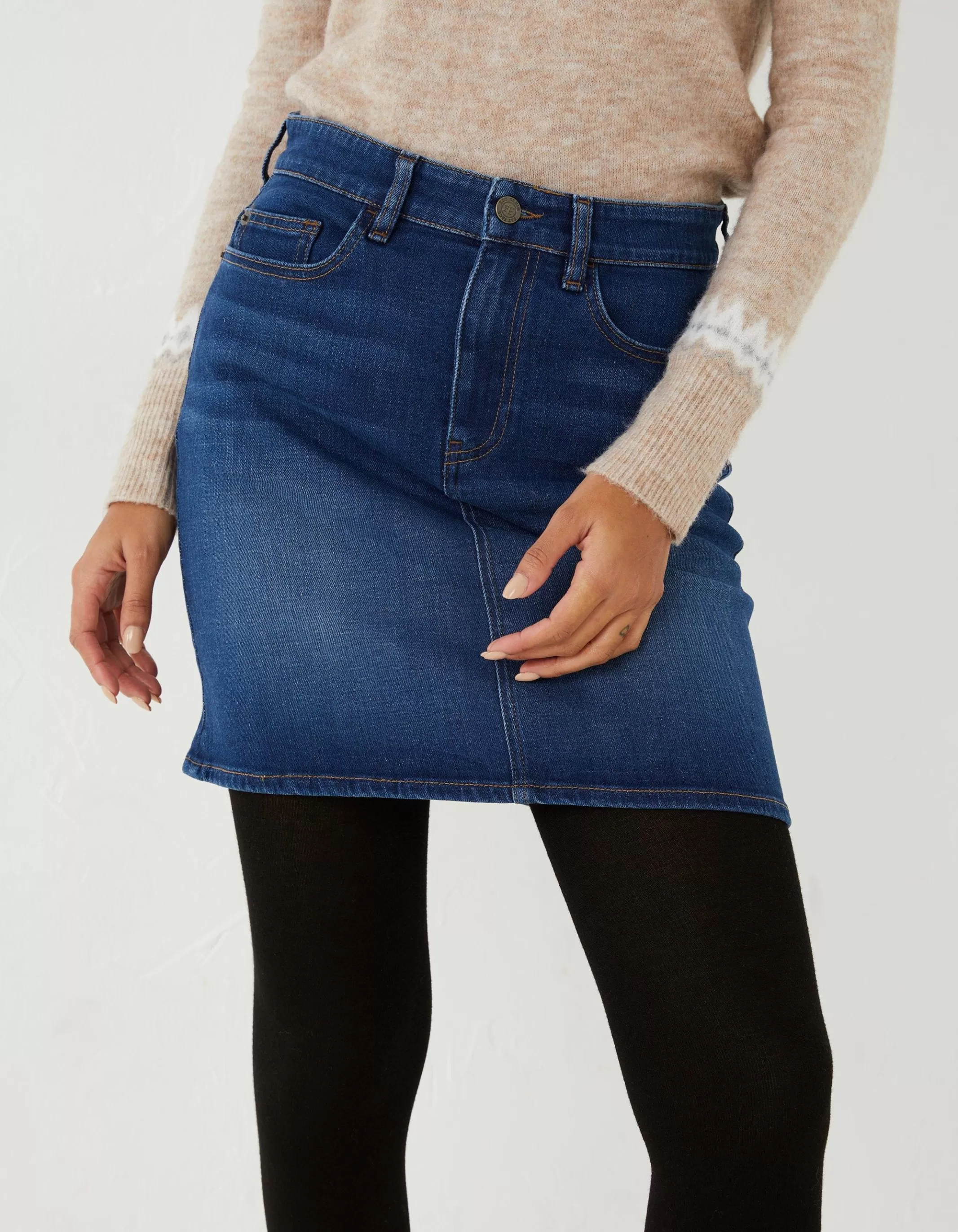 Cheap FatFace Hope Denim Skirt Mid Blue