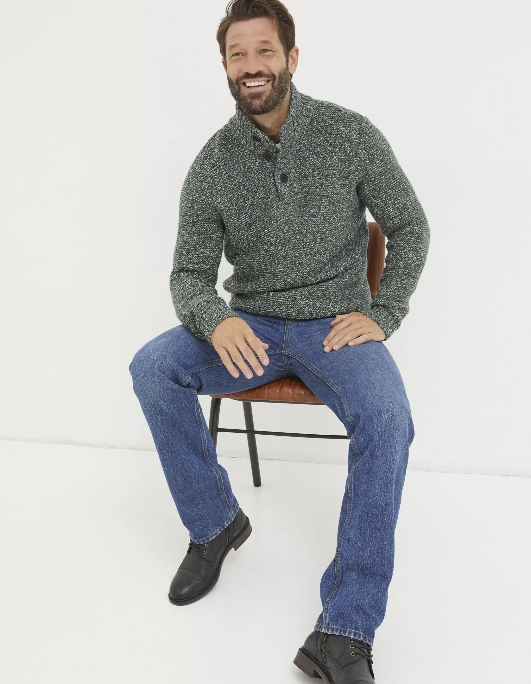 Discount FatFace Hove Half Neck Jumper Green