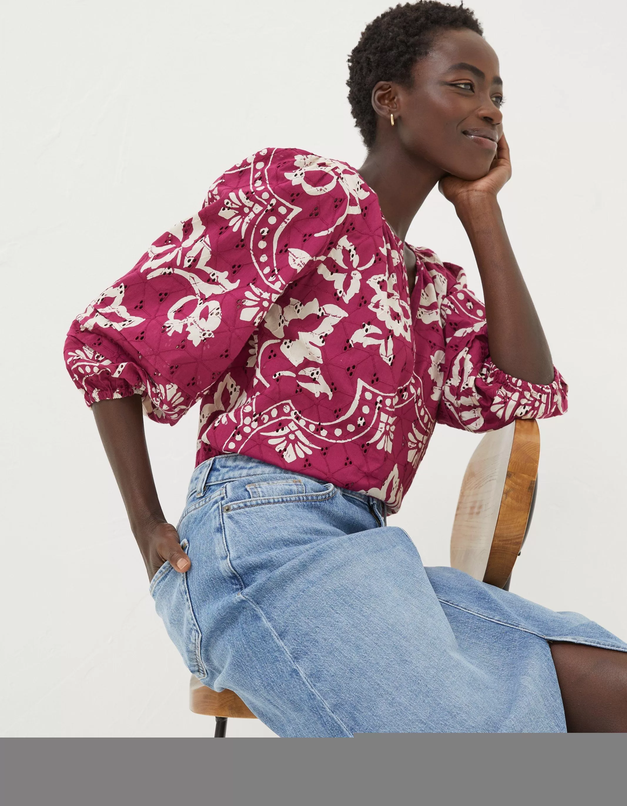 Best FatFace Imogen Broderie Floral Blouse Plum