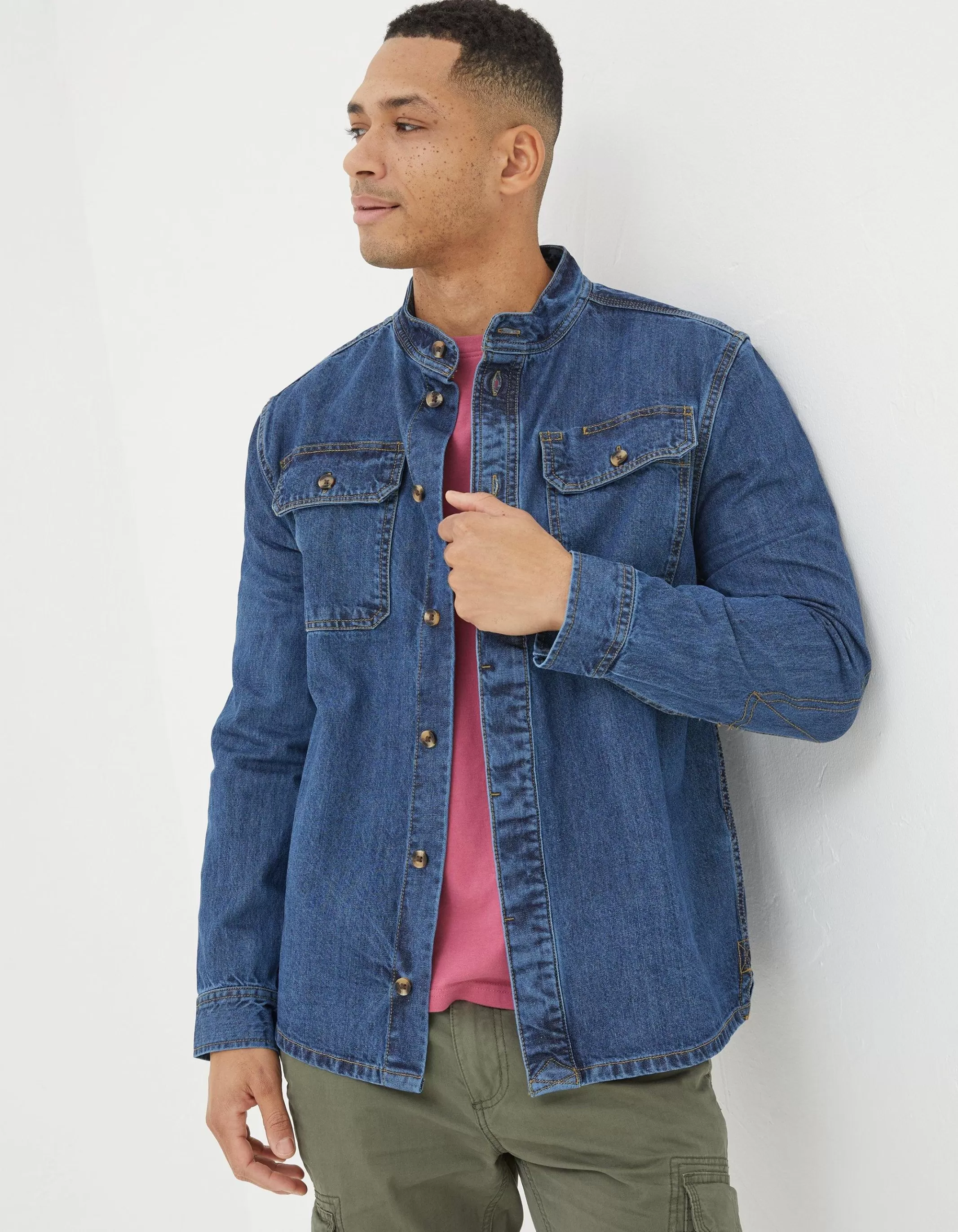 Outlet FatFace Indigo Denim Grandad Shirt Indigo Blue