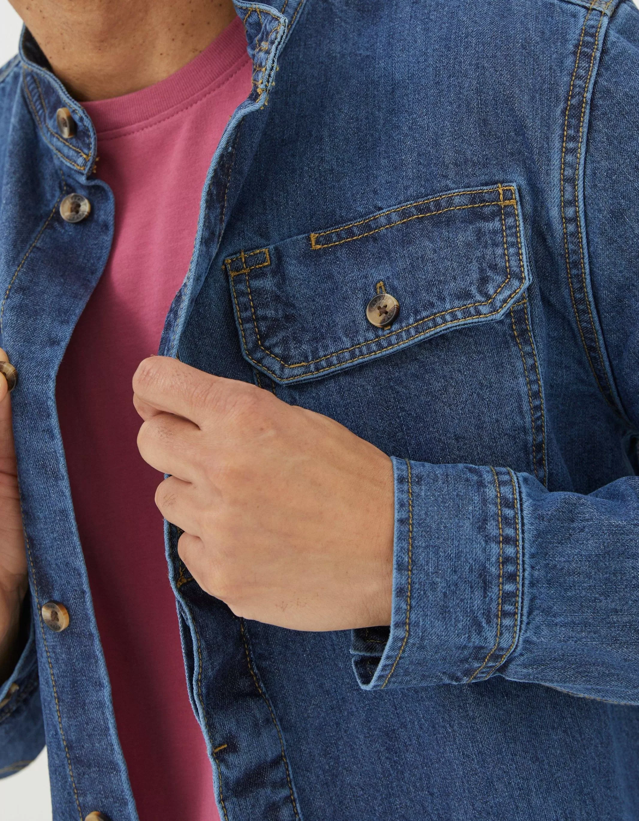 Outlet FatFace Indigo Denim Grandad Shirt Indigo Blue