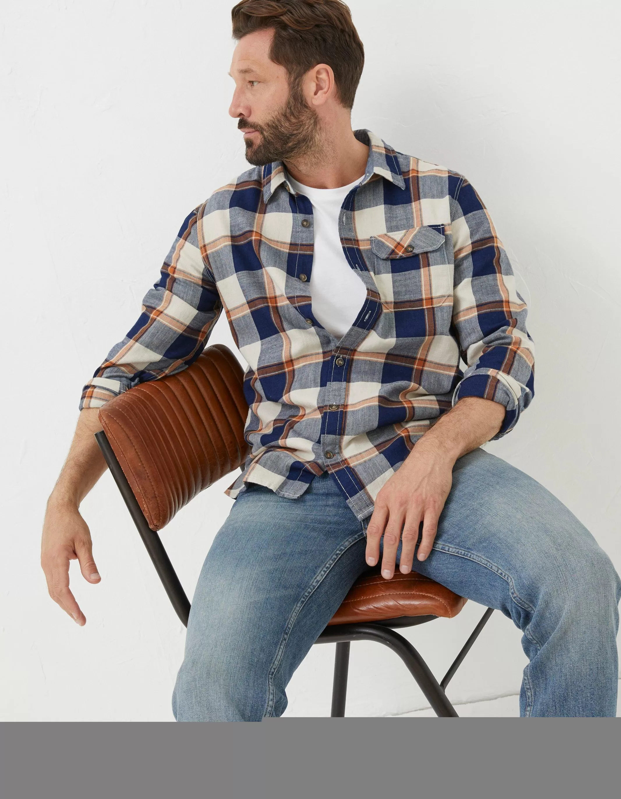 Shop FatFace Indigo Grid Check Shirt Navy