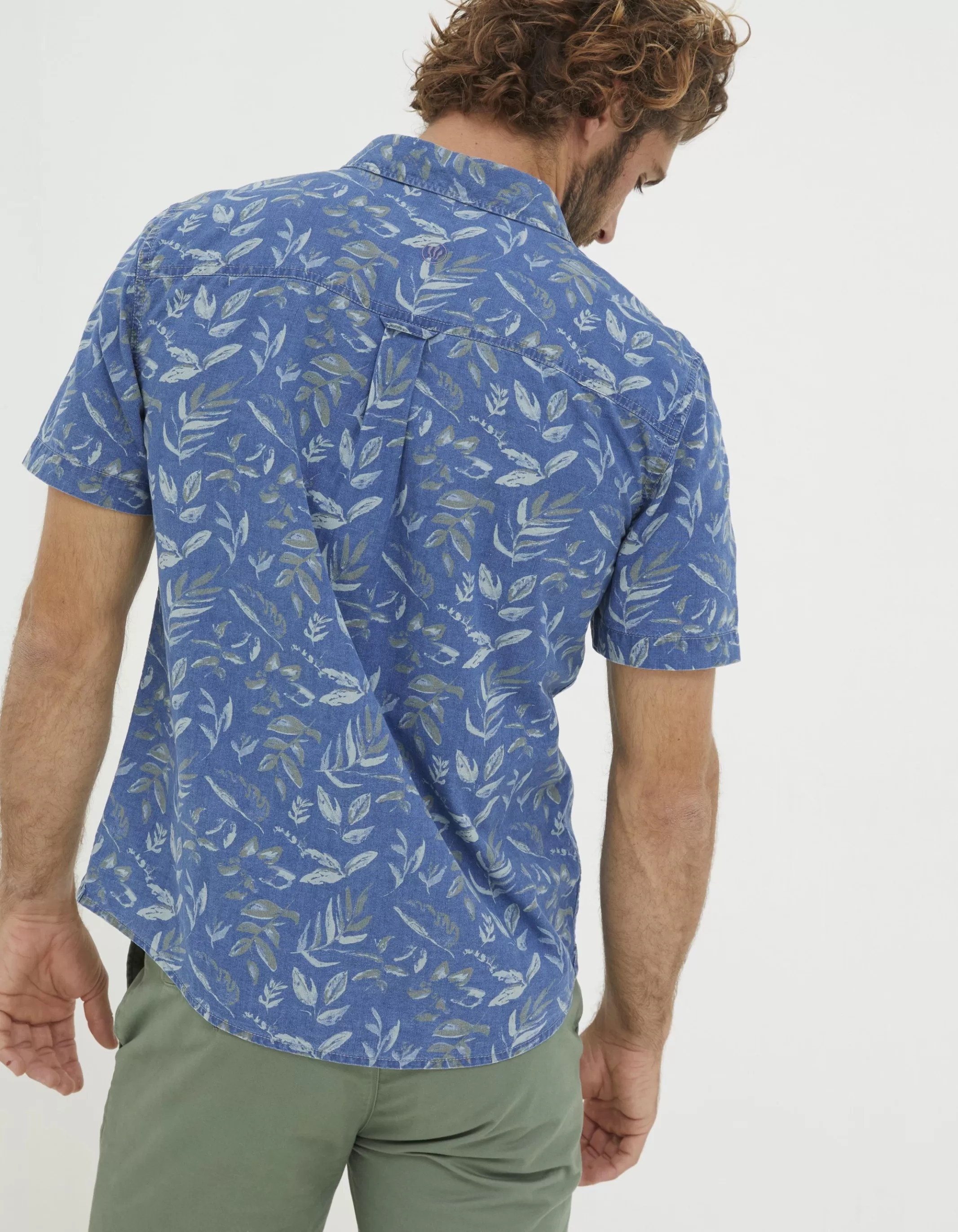 Outlet FatFace Indigo Leaf Print Shirt Blue