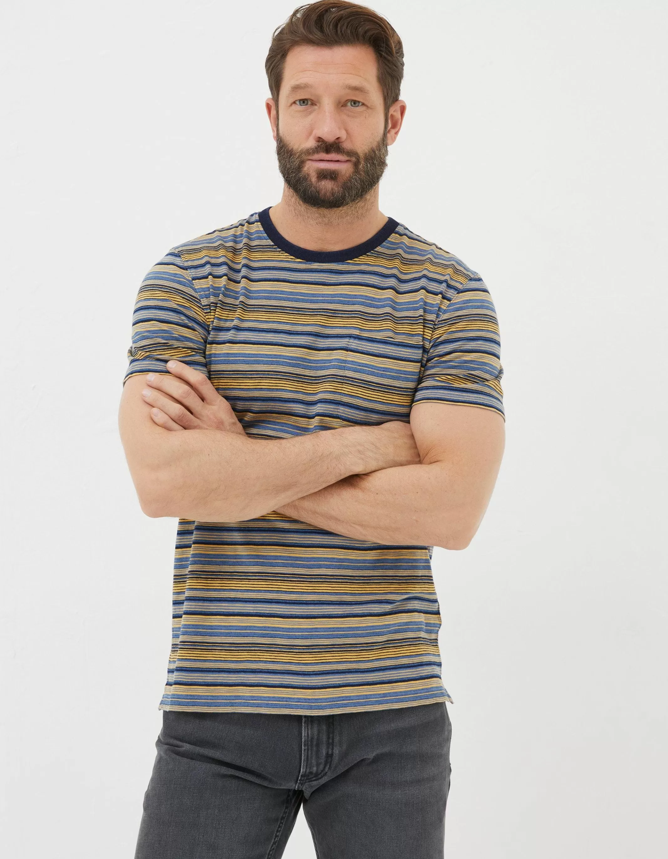 Outlet FatFace Indigo Multi Stripe T-Shirt Indigo Blue