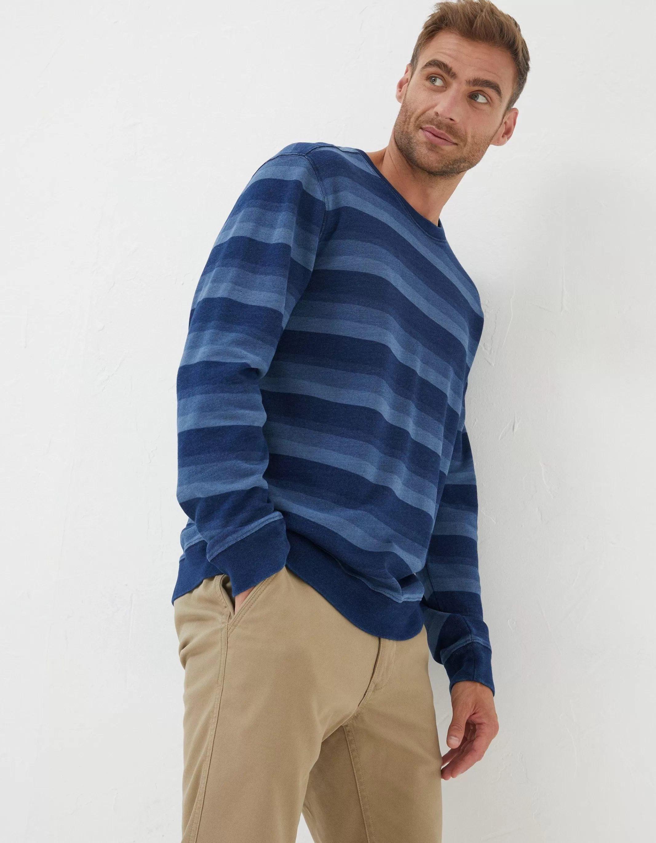 Clearance FatFace Indigo Stripe Crew Neck Sweatshirt Indigo Blue