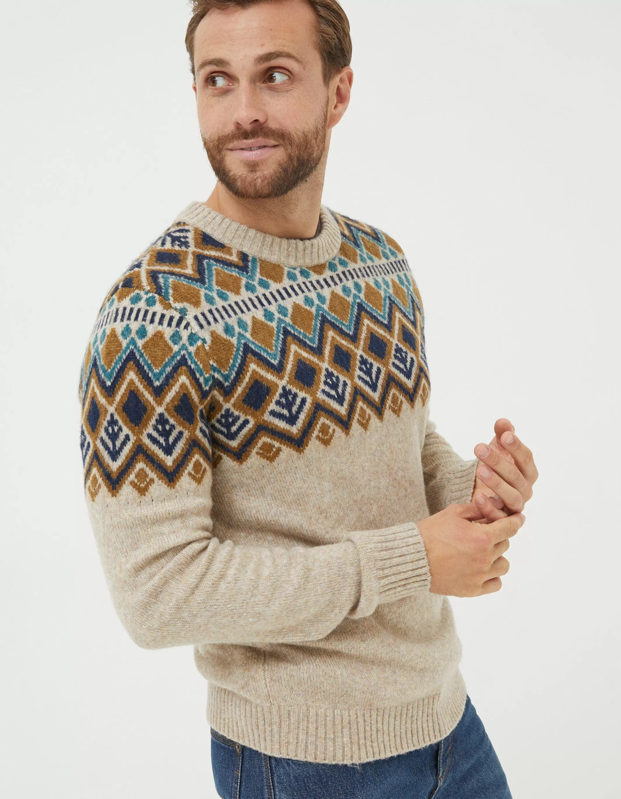 Sale FatFace Ives Crew Jumper Oatmeal