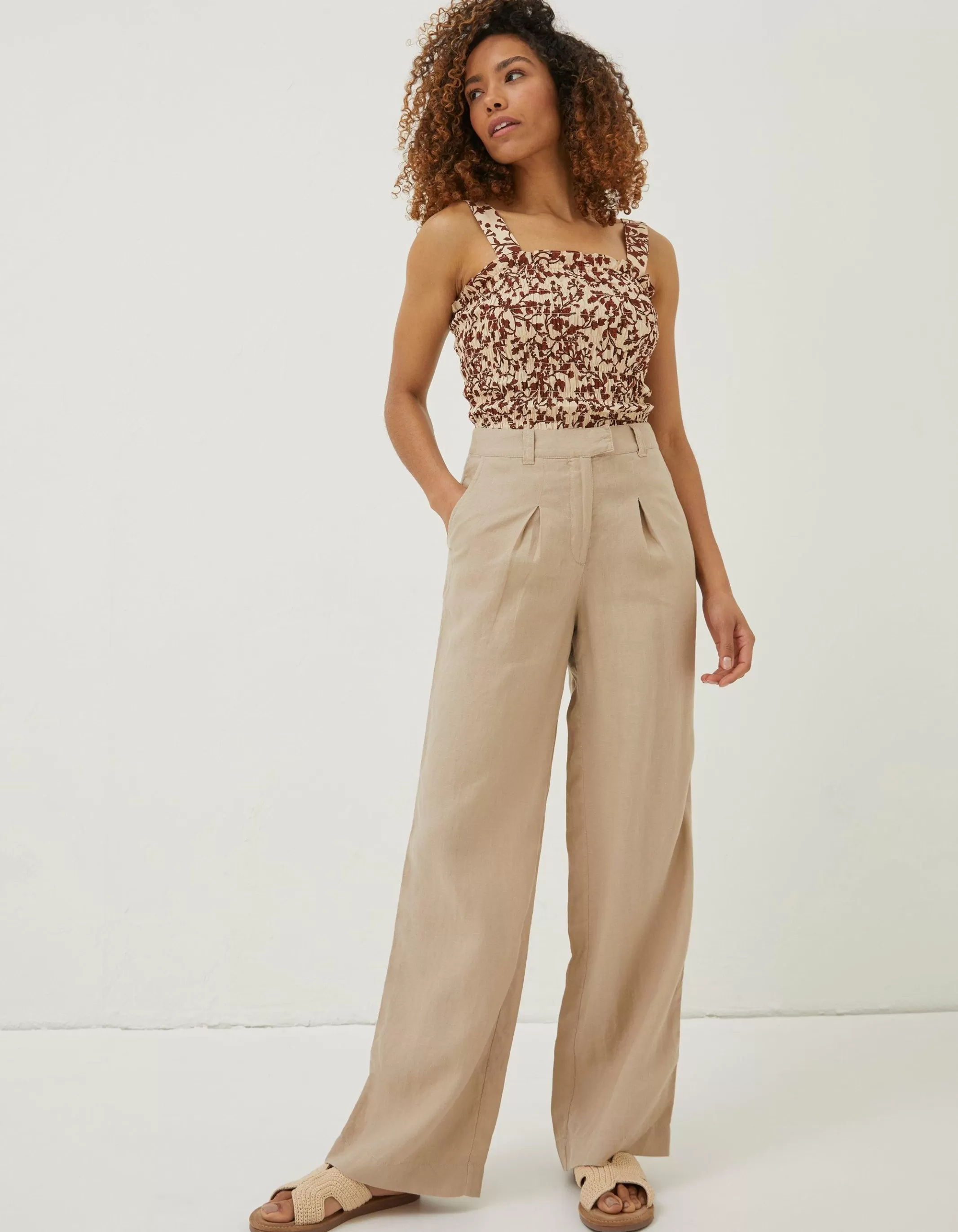 Best FatFace Ives Wide Leg Linen Trousers Natural