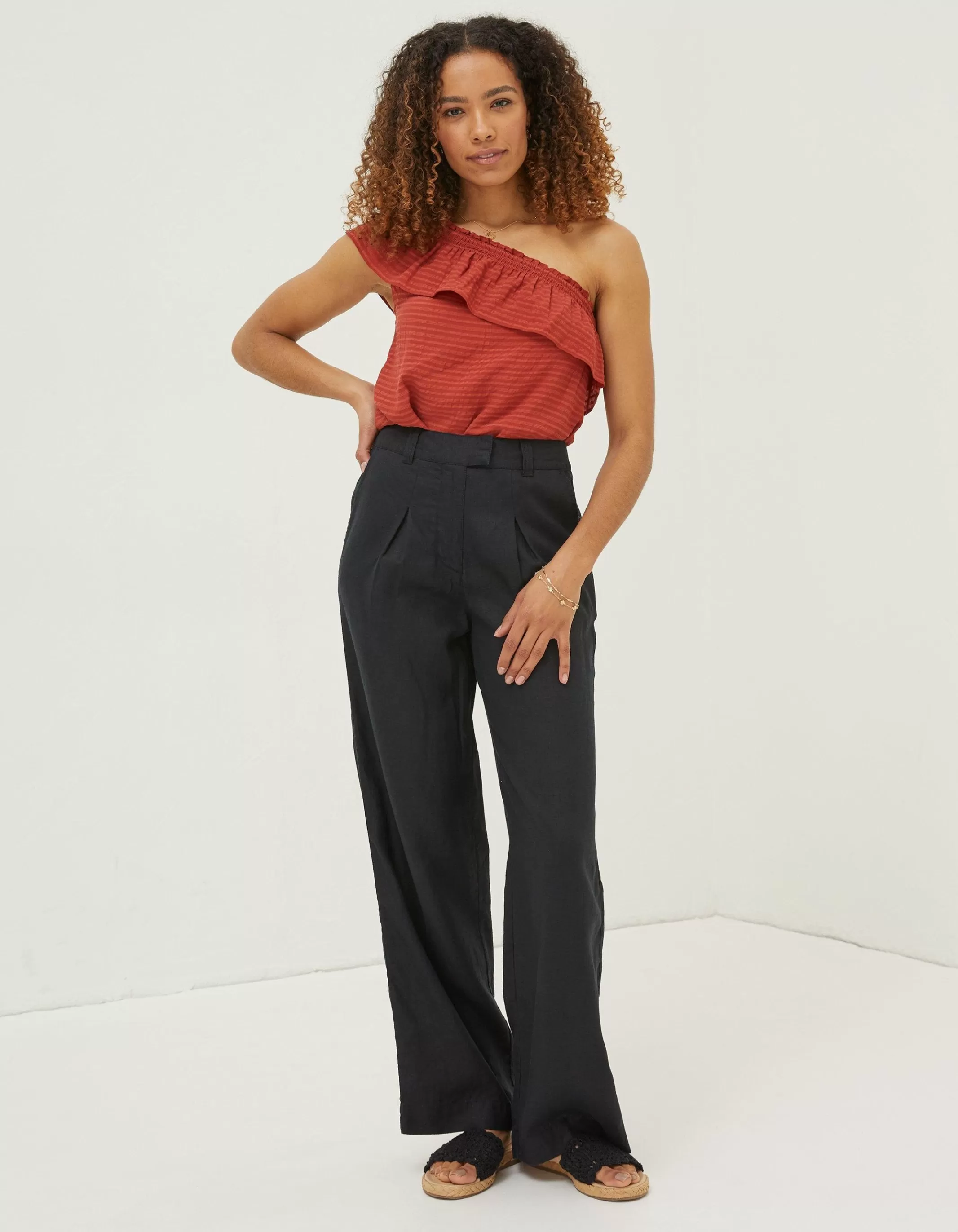 Store FatFace Ives Wide Leg Linen Trousers Black