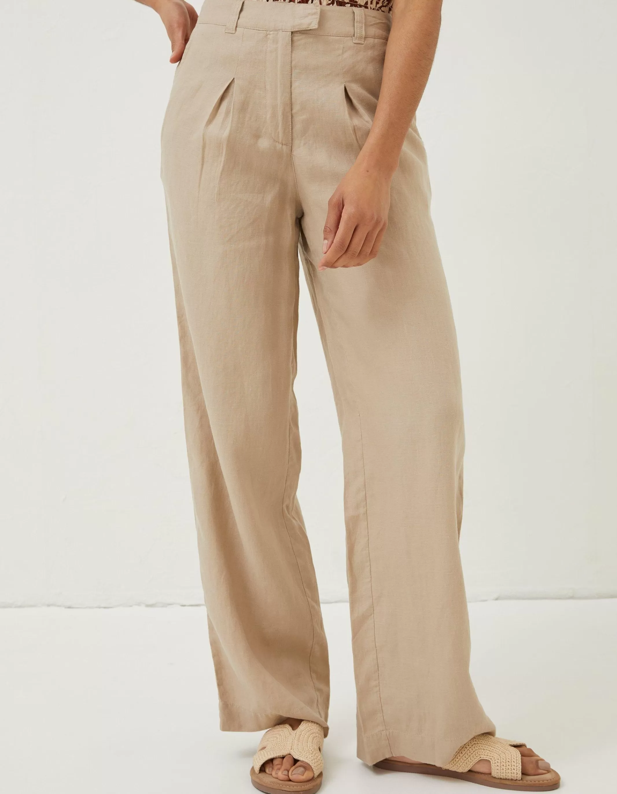 Best FatFace Ives Wide Leg Linen Trousers Natural