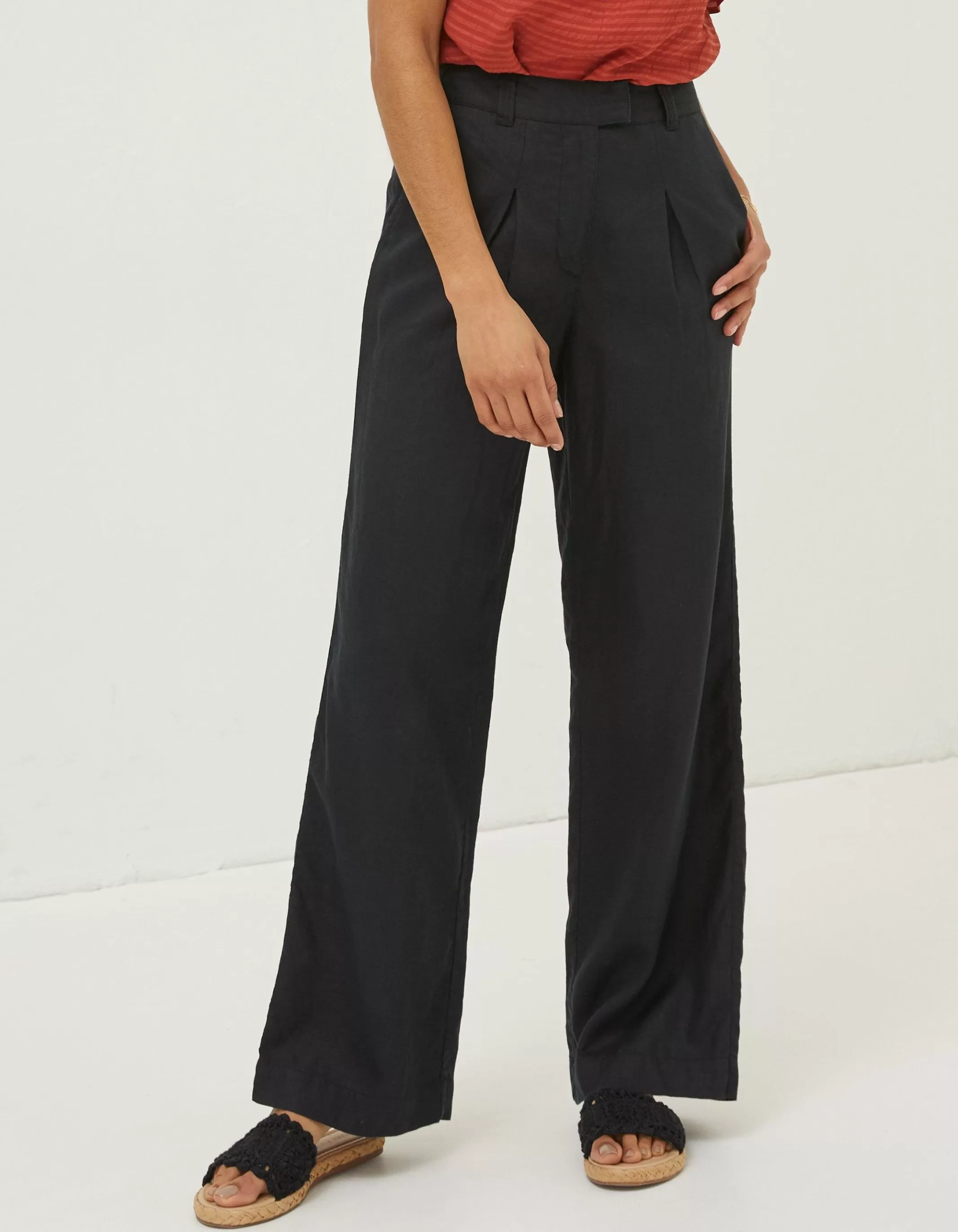 Store FatFace Ives Wide Leg Linen Trousers Black