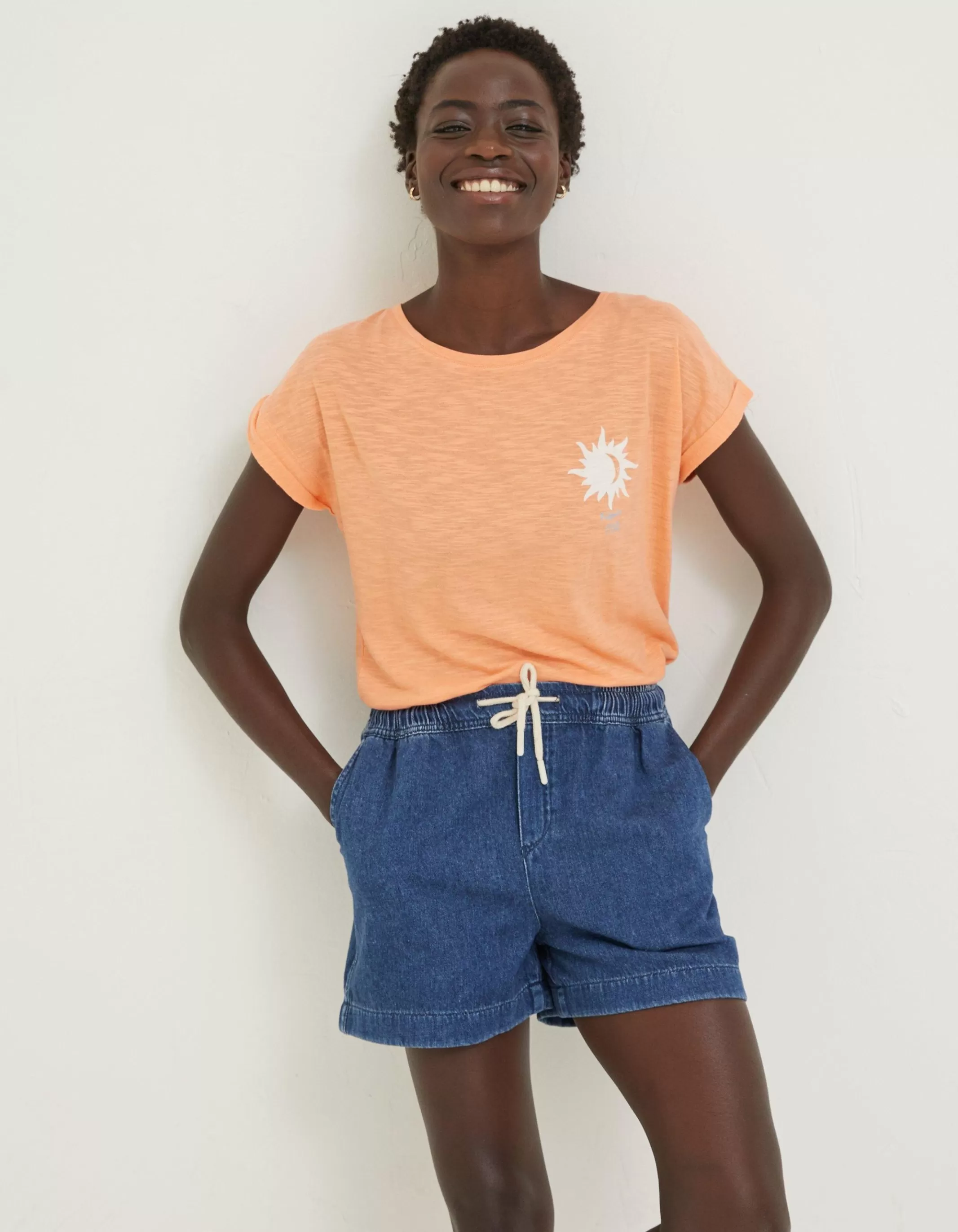 Hot FatFace Ivy Breathe Deeply Graphic T-Shirt Coral