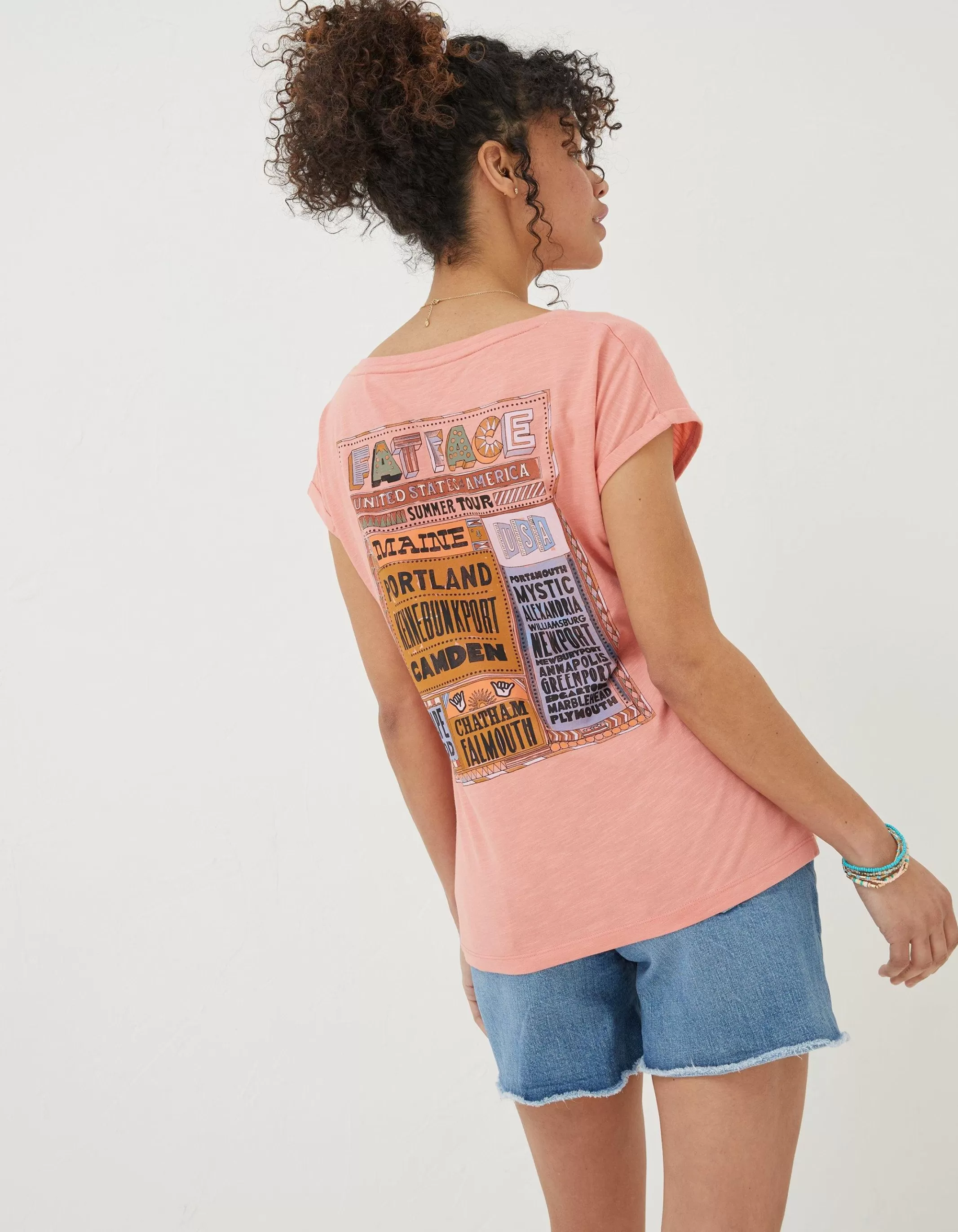 Cheap FatFace Ivy Festival Usa T-Shirt Coral