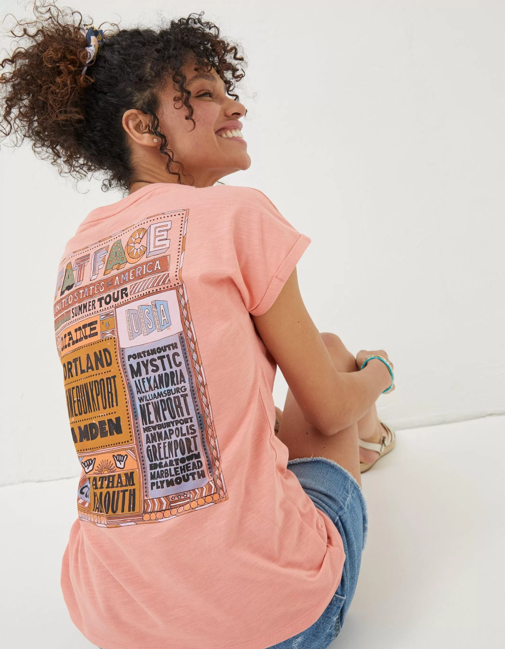 Cheap FatFace Ivy Festival Usa T-Shirt Coral