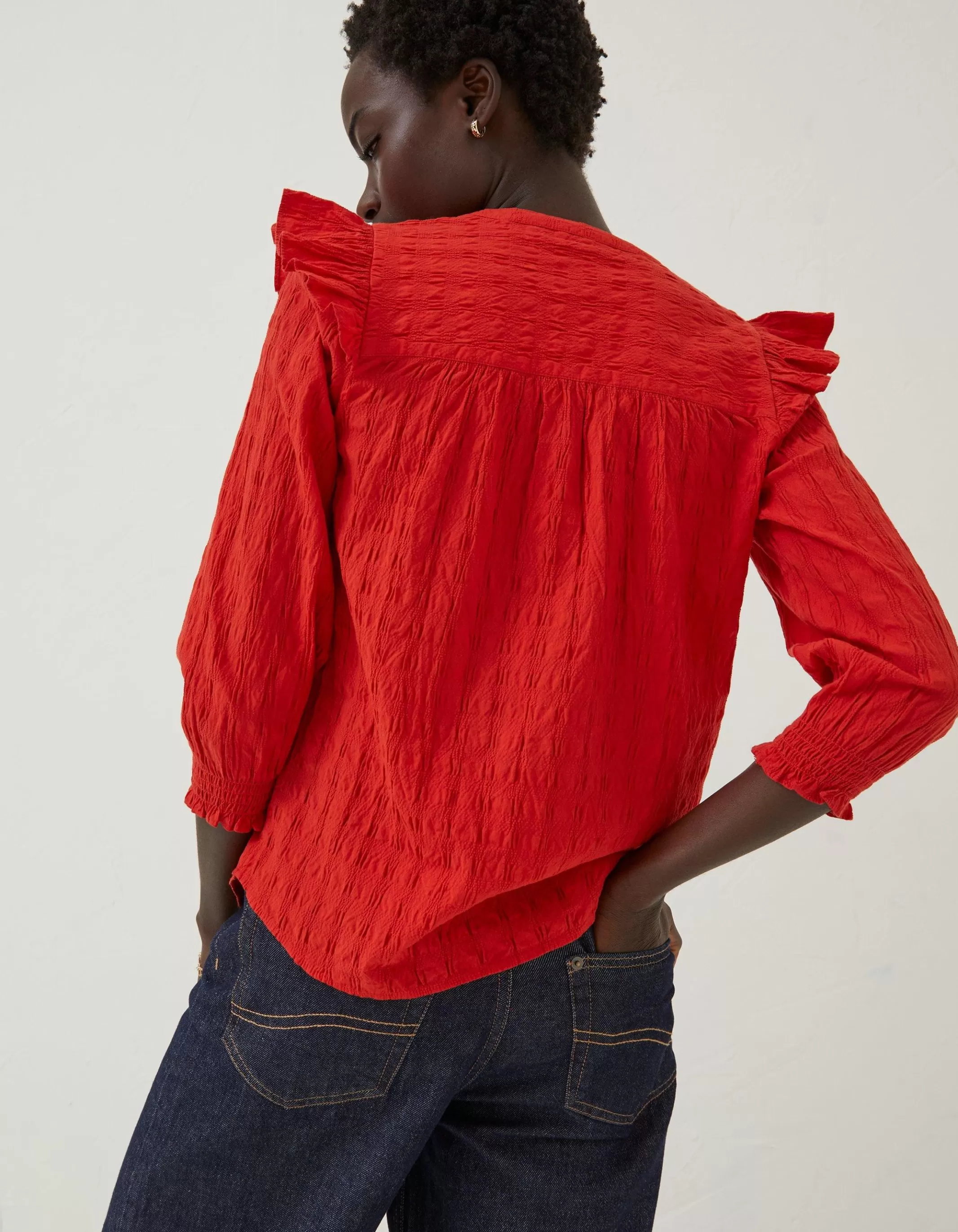 Cheap FatFace Jay Frill Blouse Bright Red