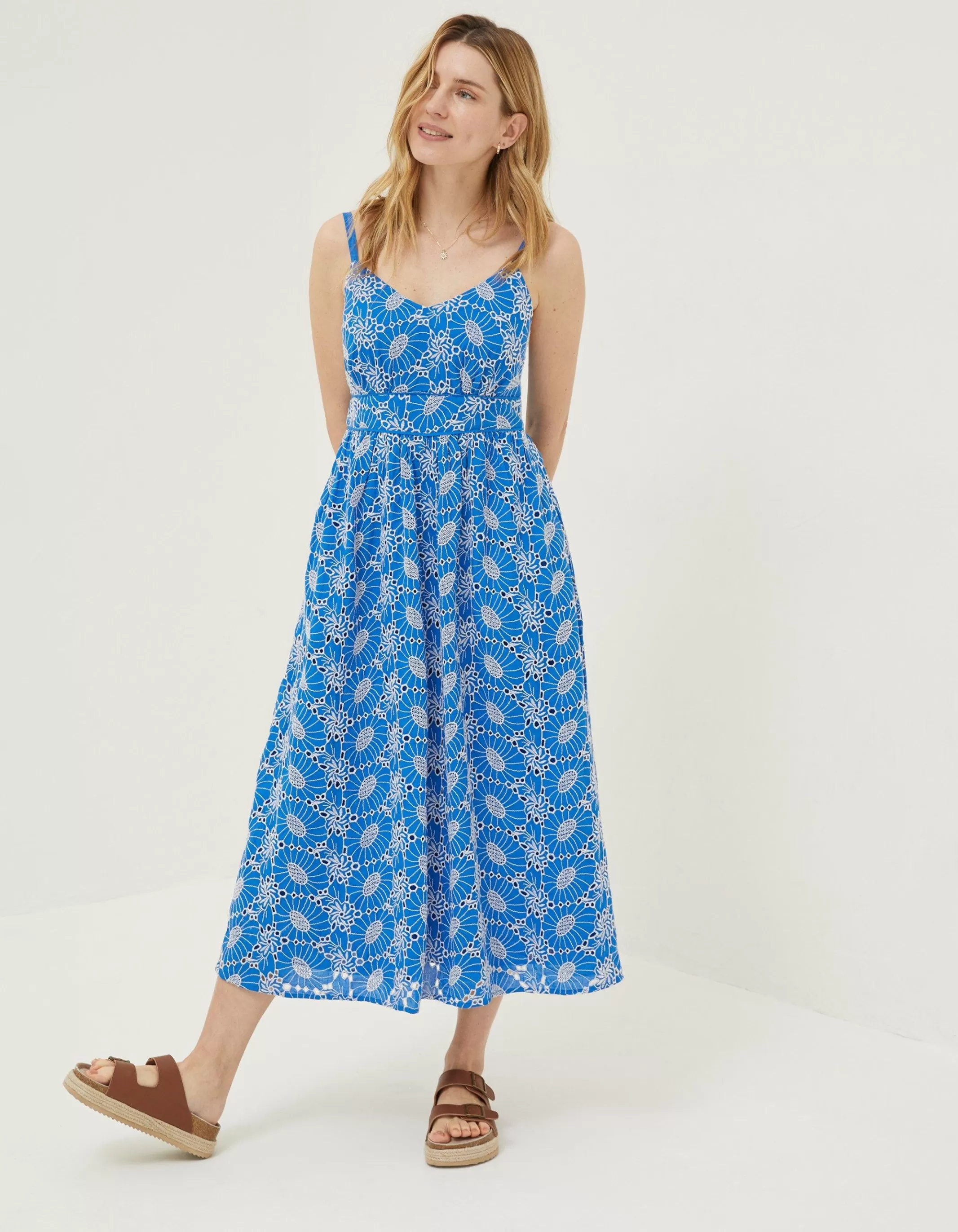 Store FatFace Jayden Broderie Midi Dress Cobalt Blue