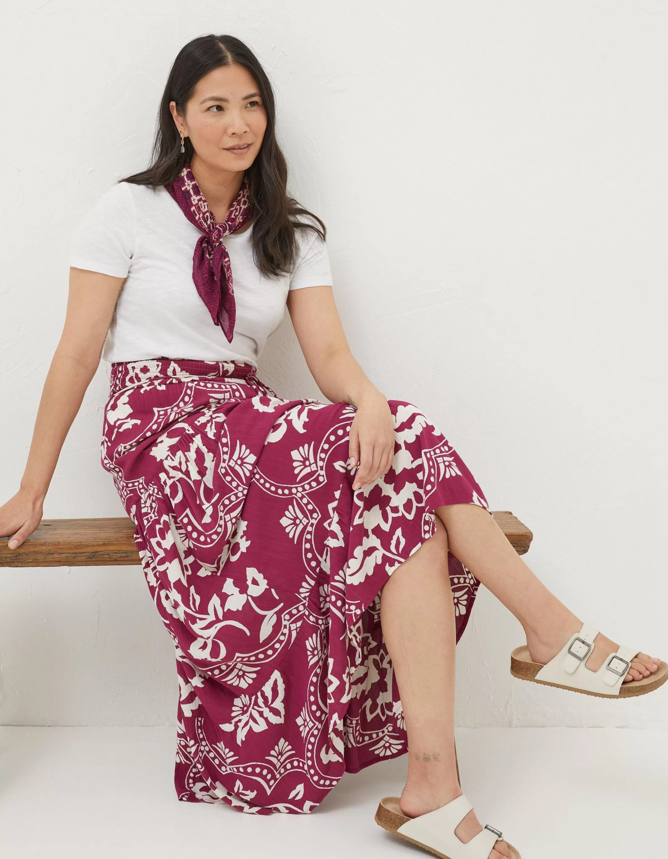 Sale FatFace Jayla Wallpaper Floral Maxi Skirt Plum