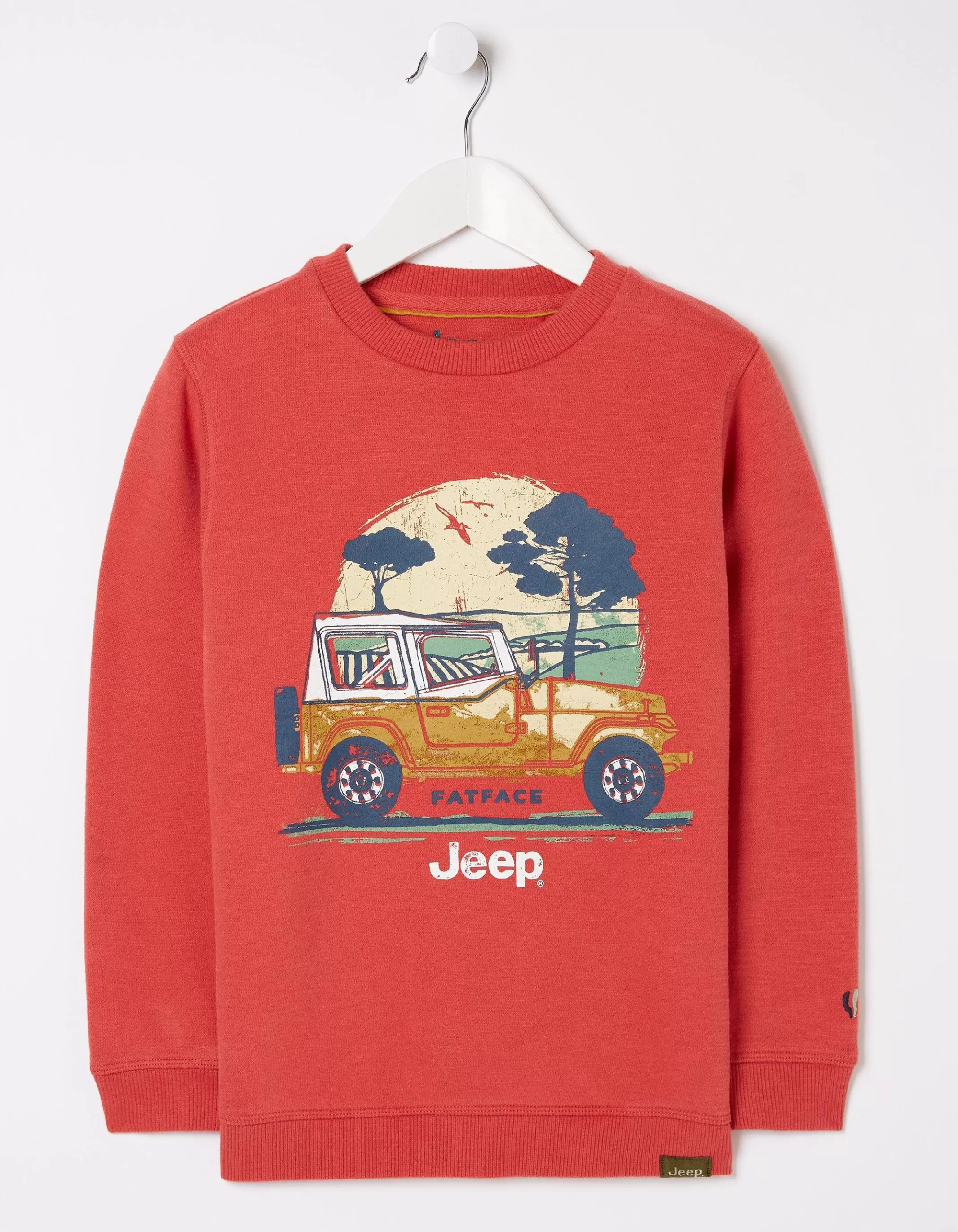 Cheap FatFace Jeep Crew Neck Sweatshirt Washed Red