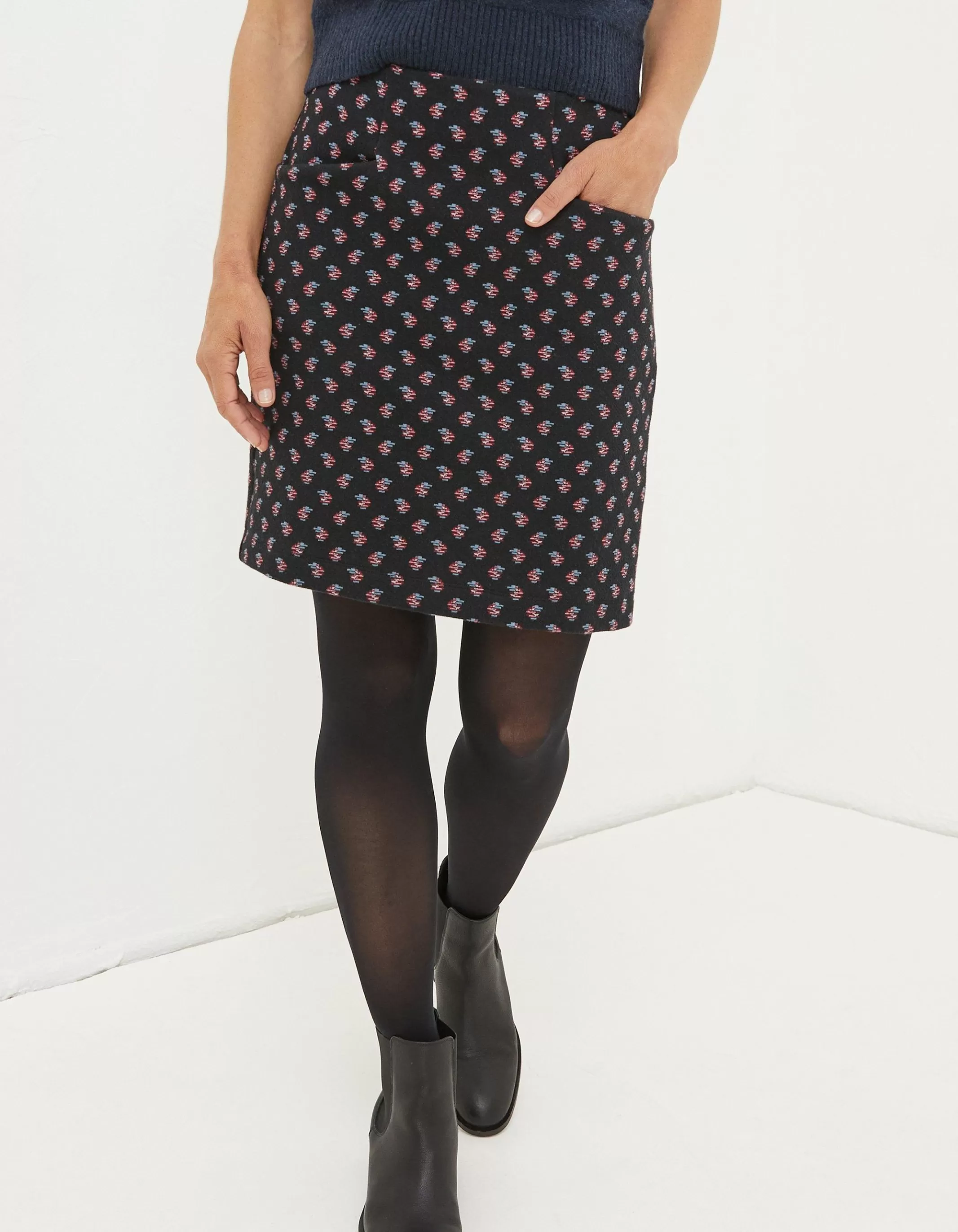 Cheap FatFace Jennie Floral Geo Jersey Skirt Black