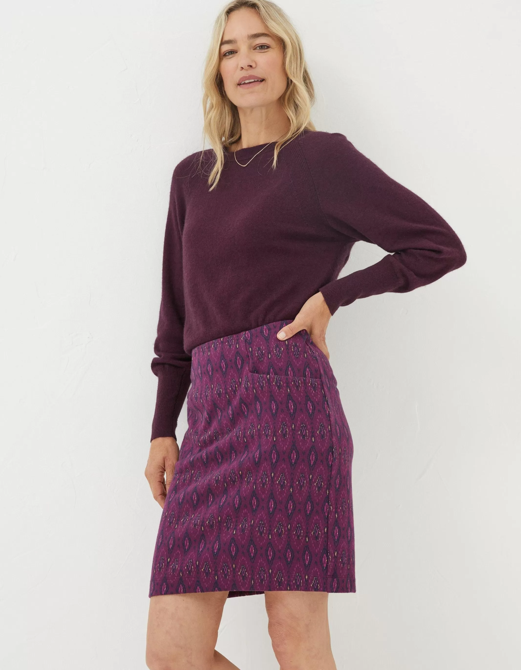 Outlet FatFace Jennie Ikat Geo Jersey Skirt Dk Purple