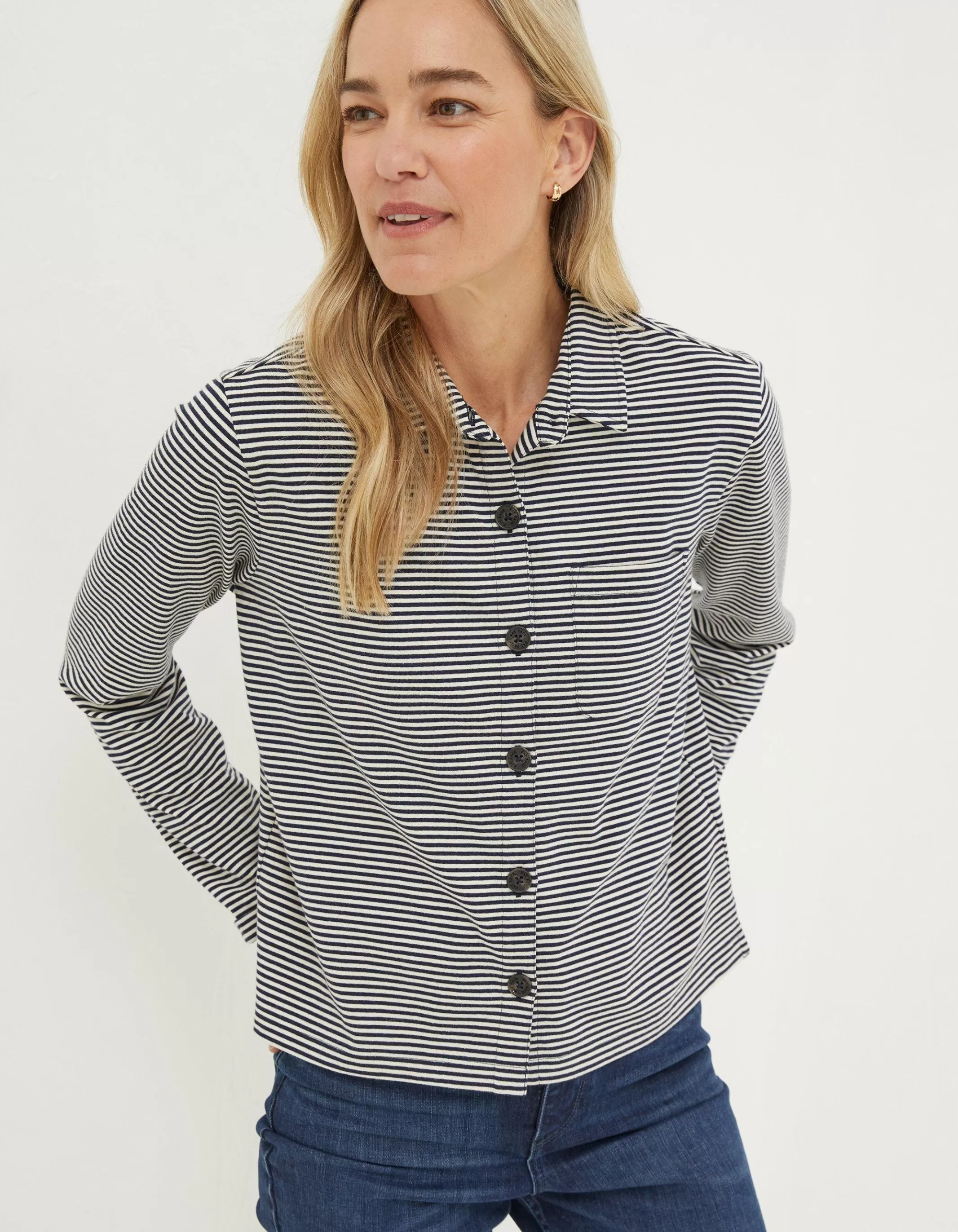 Best FatFace Jess Stripe Jersey Shirt Navy