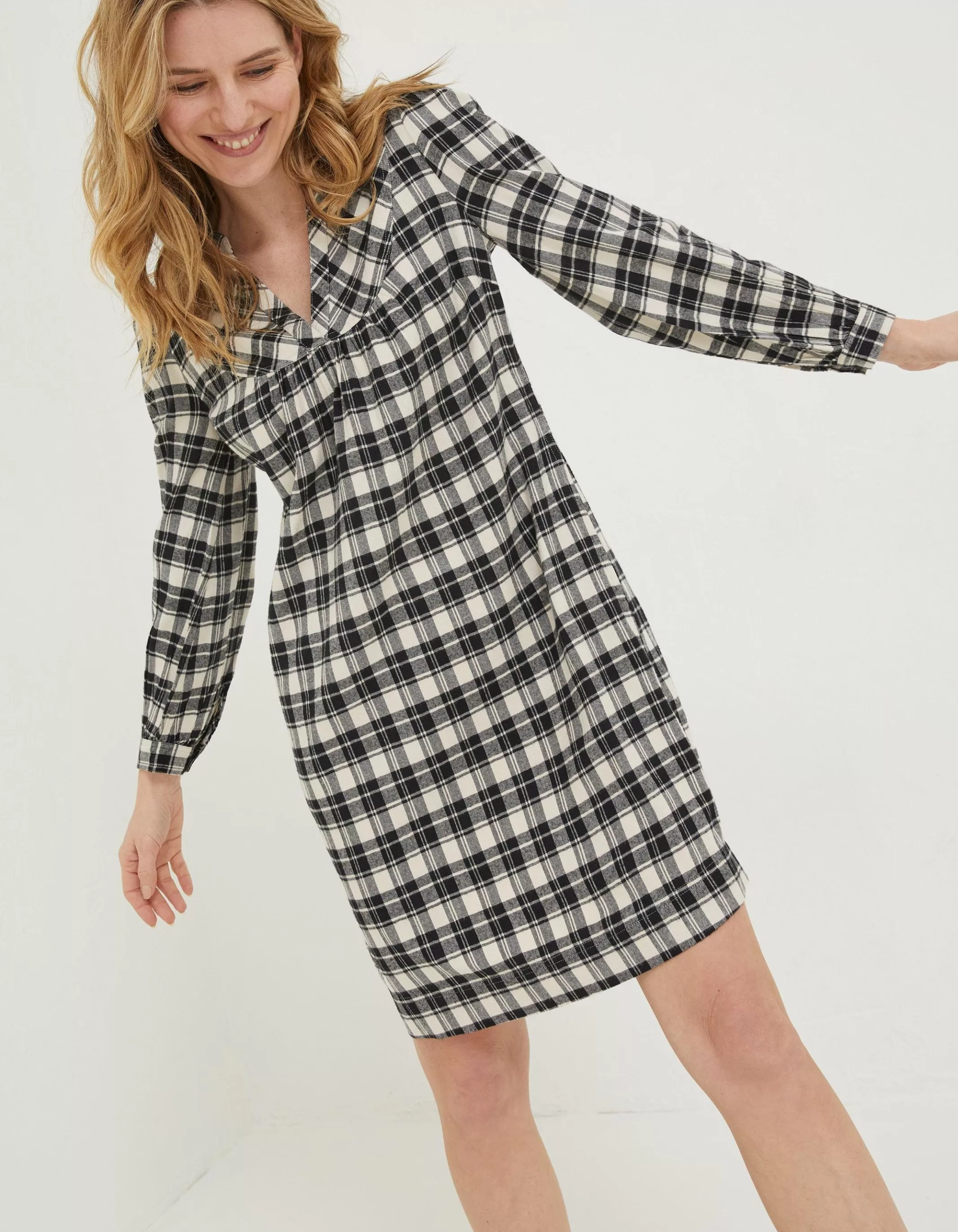Shop FatFace Jessie Check Smock Dress Ivory