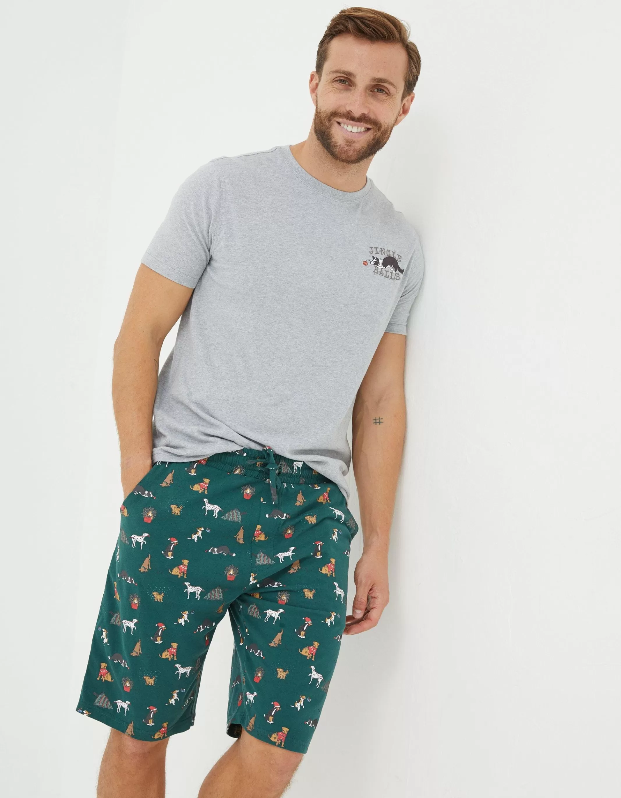 Shop FatFace Jingle Balls Pyjama Set Green