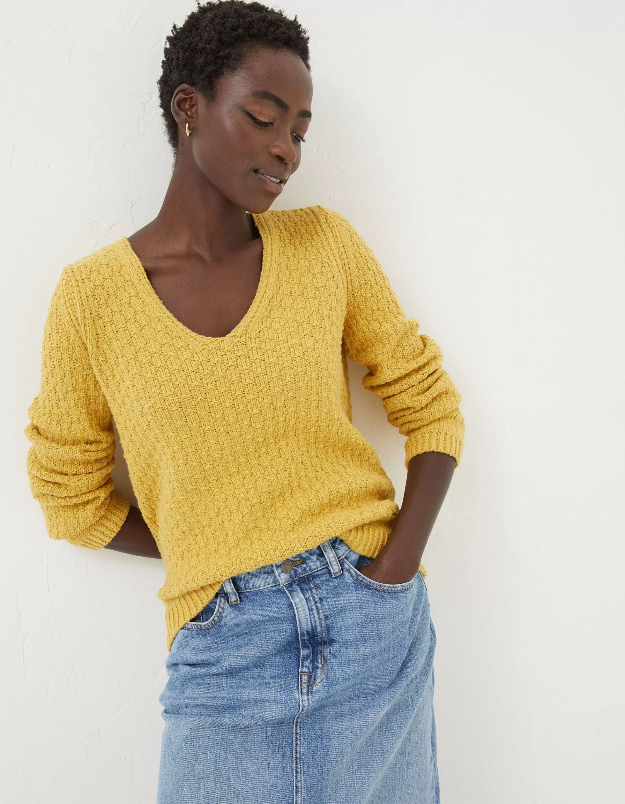 Best FatFace Josie V Neck Jumper Yellow