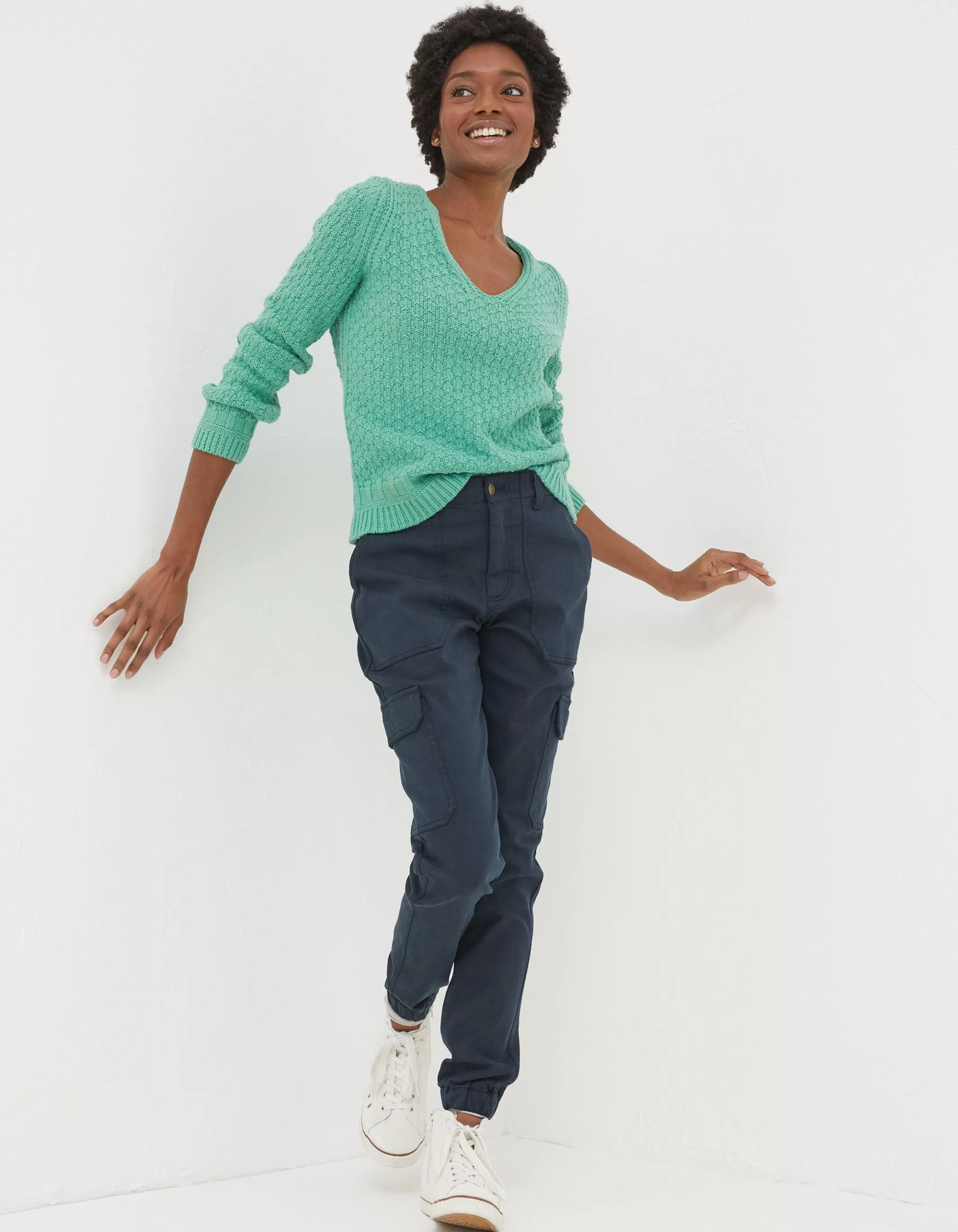 Cheap FatFace Josie V Neck Jumper Bright Green