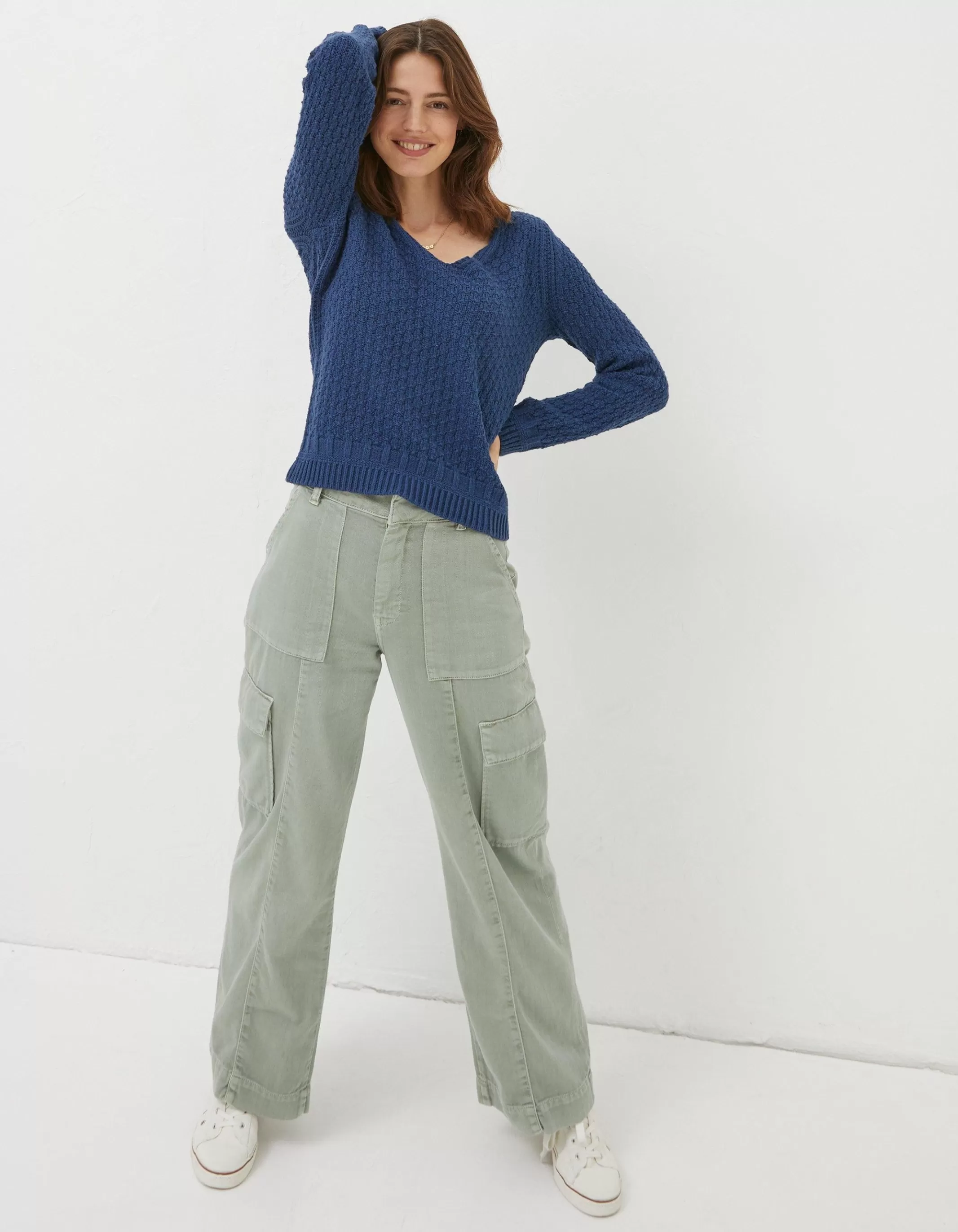 New FatFace Josie V Neck Jumper Navy