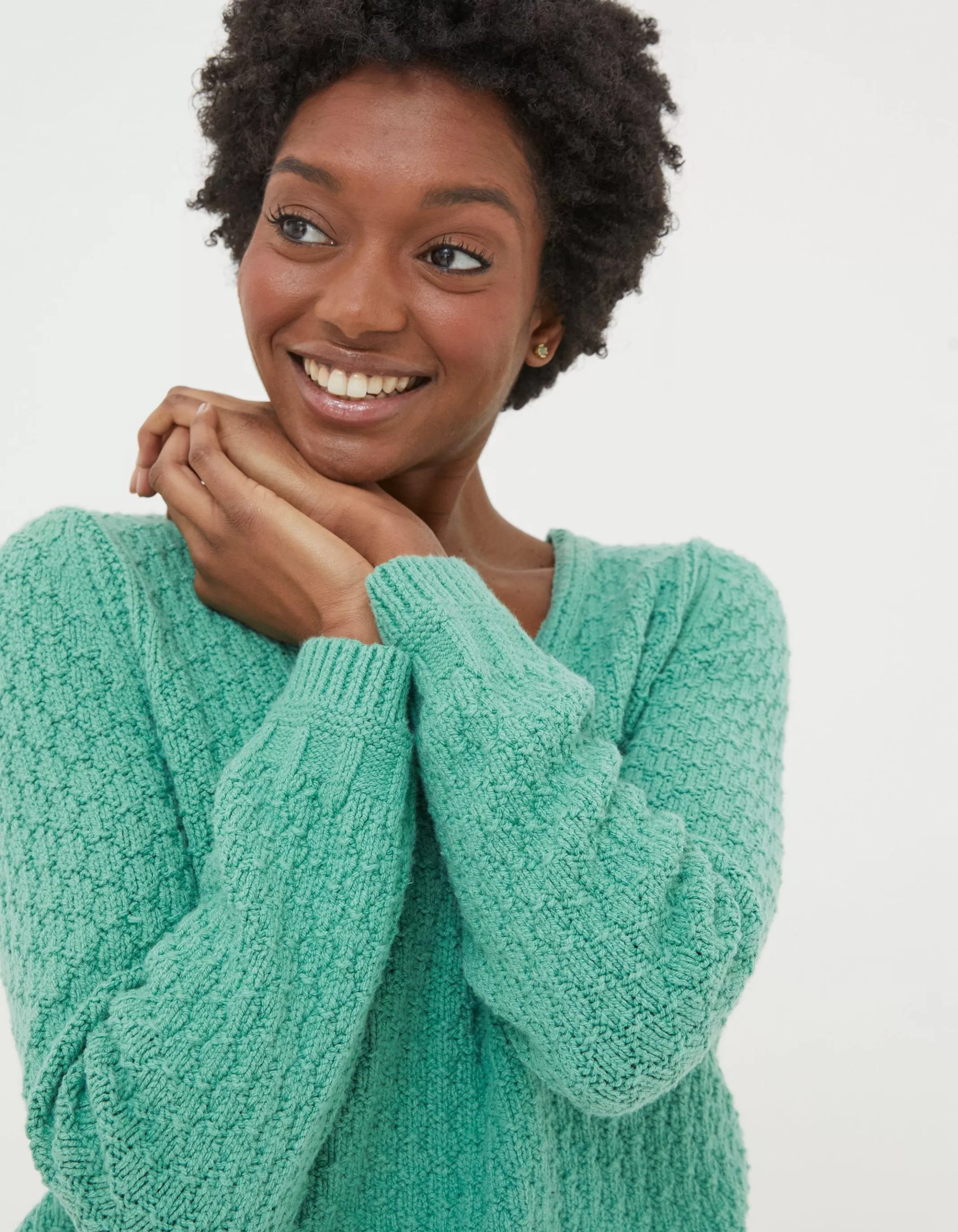 Cheap FatFace Josie V Neck Jumper Bright Green