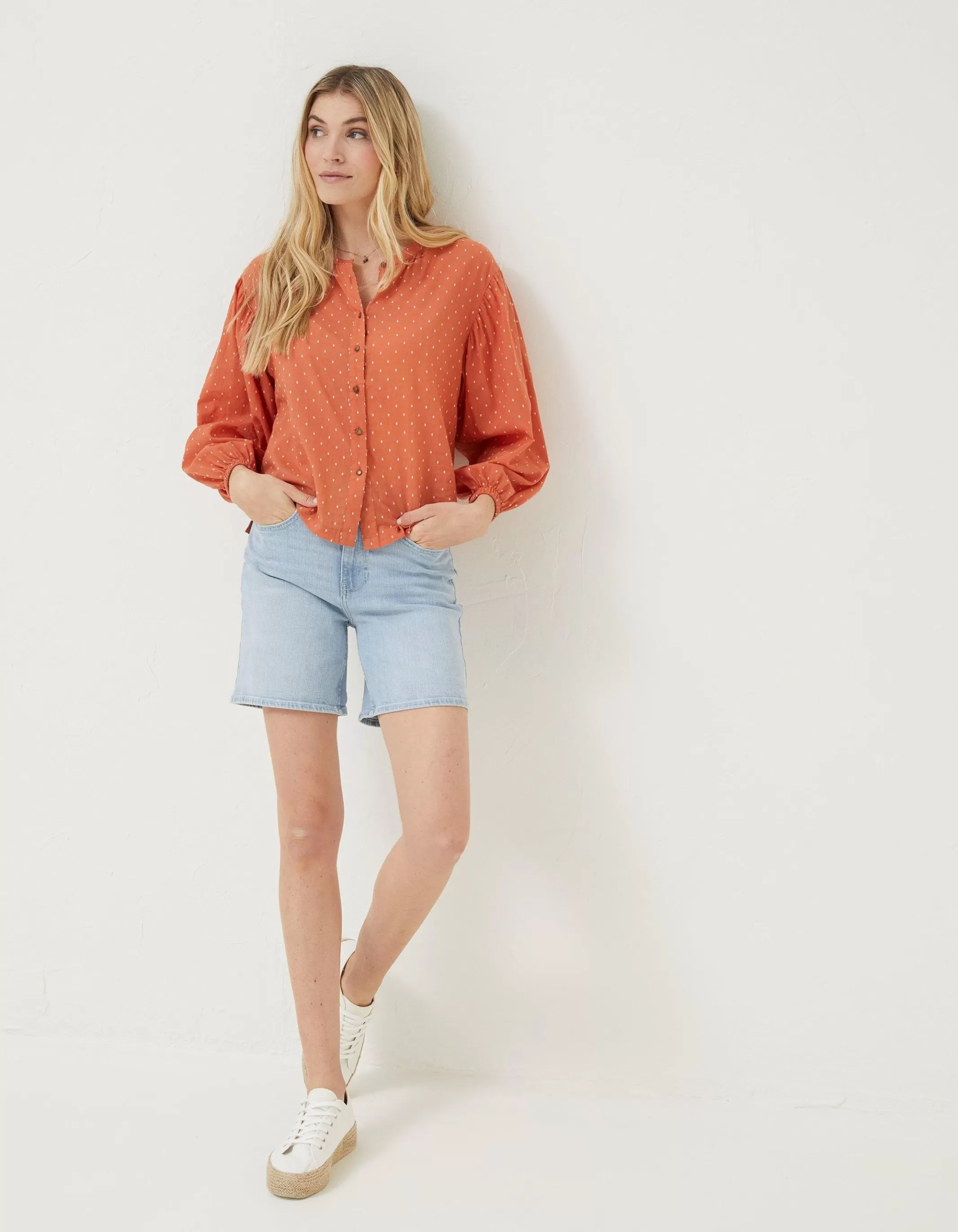 Store FatFace Jude Jacquard Blouse Rust Brown