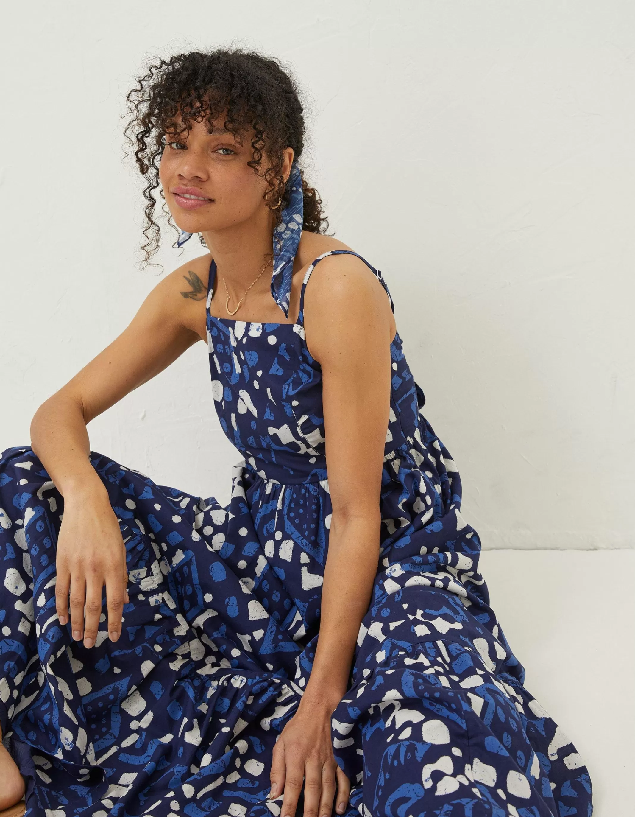 Shop FatFace Julien Geo Batik Midi Dress Navy