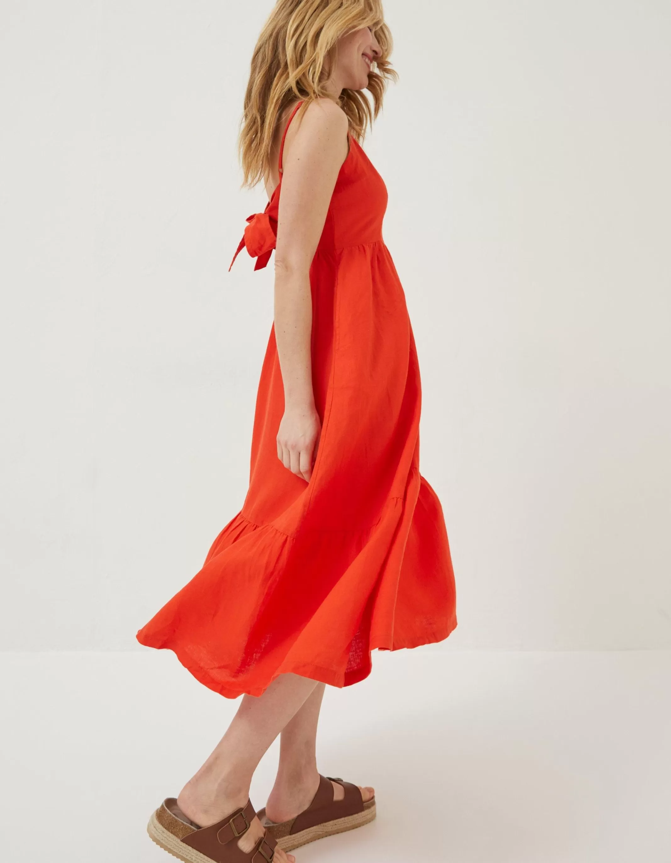 Flash Sale FatFace Julien Tie Back Linen Midi Dress Bright Red