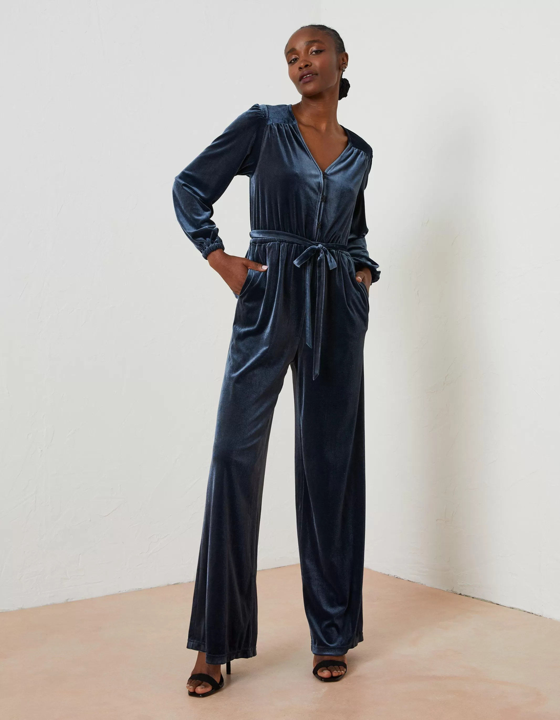 Fashion FatFace Juniper Velvet Jumpsuit Dark Navy