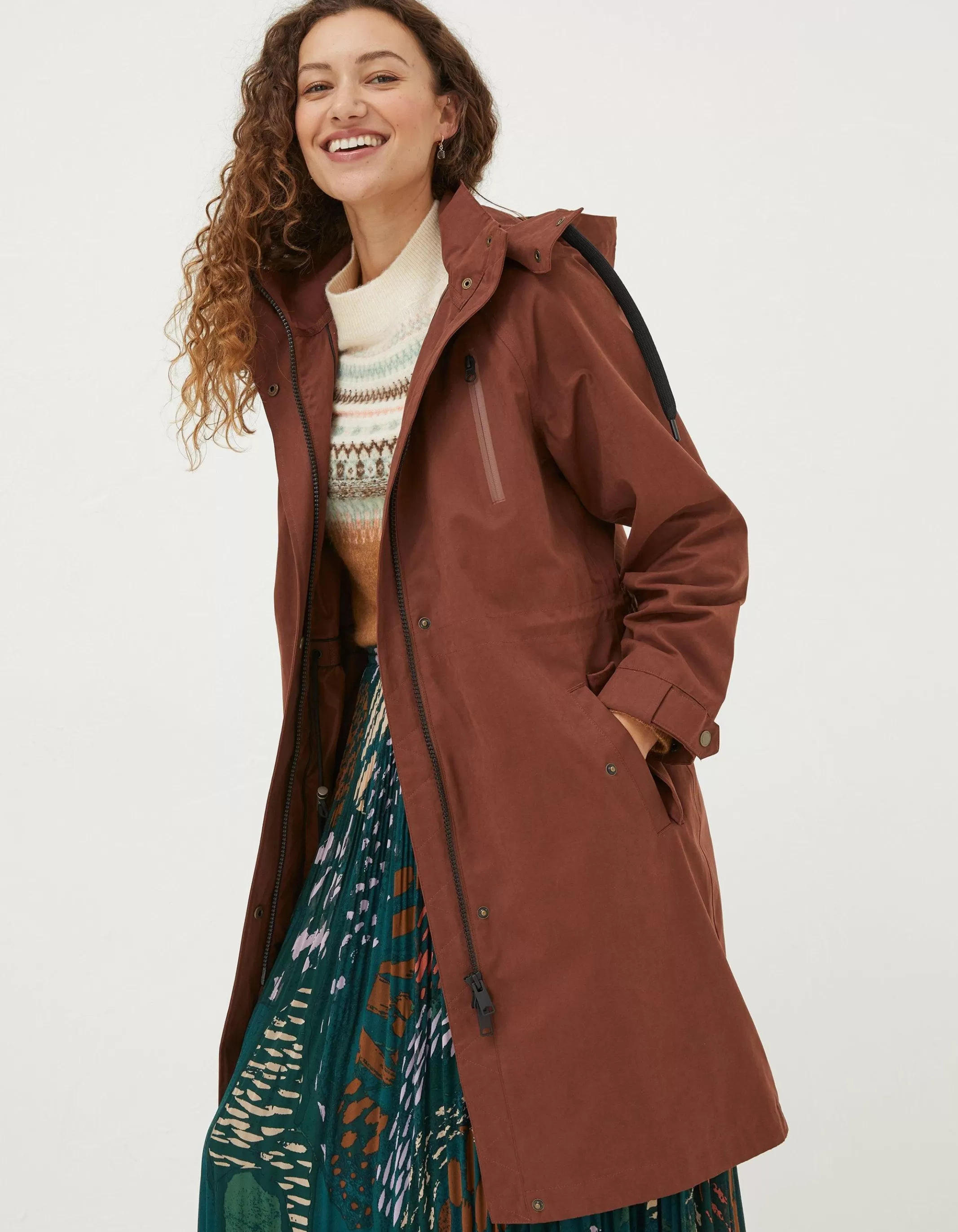 Discount FatFace Juno Waterproof Long Coat Brown