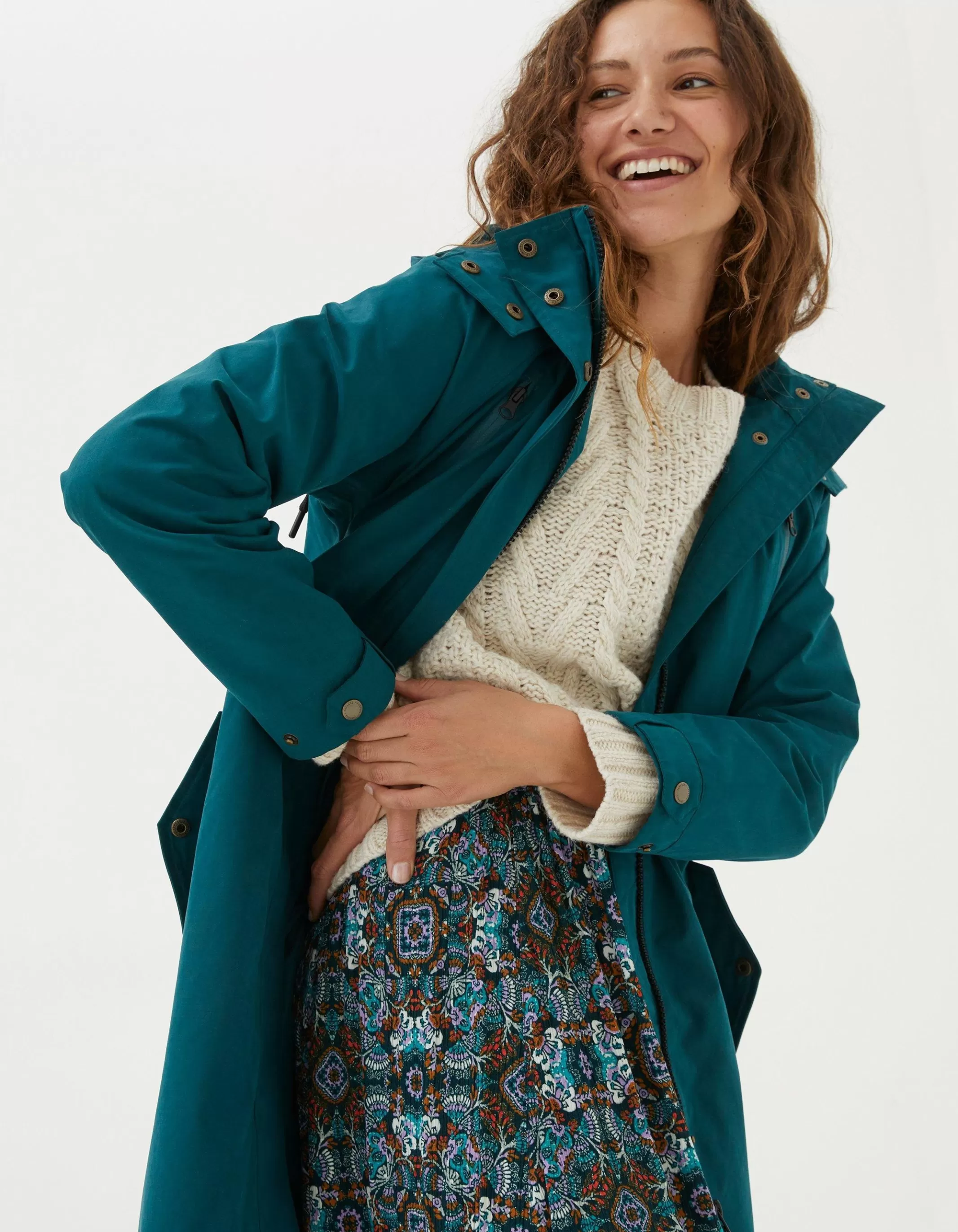 Store FatFace Juno Waterproof Long Coat Dark Teal